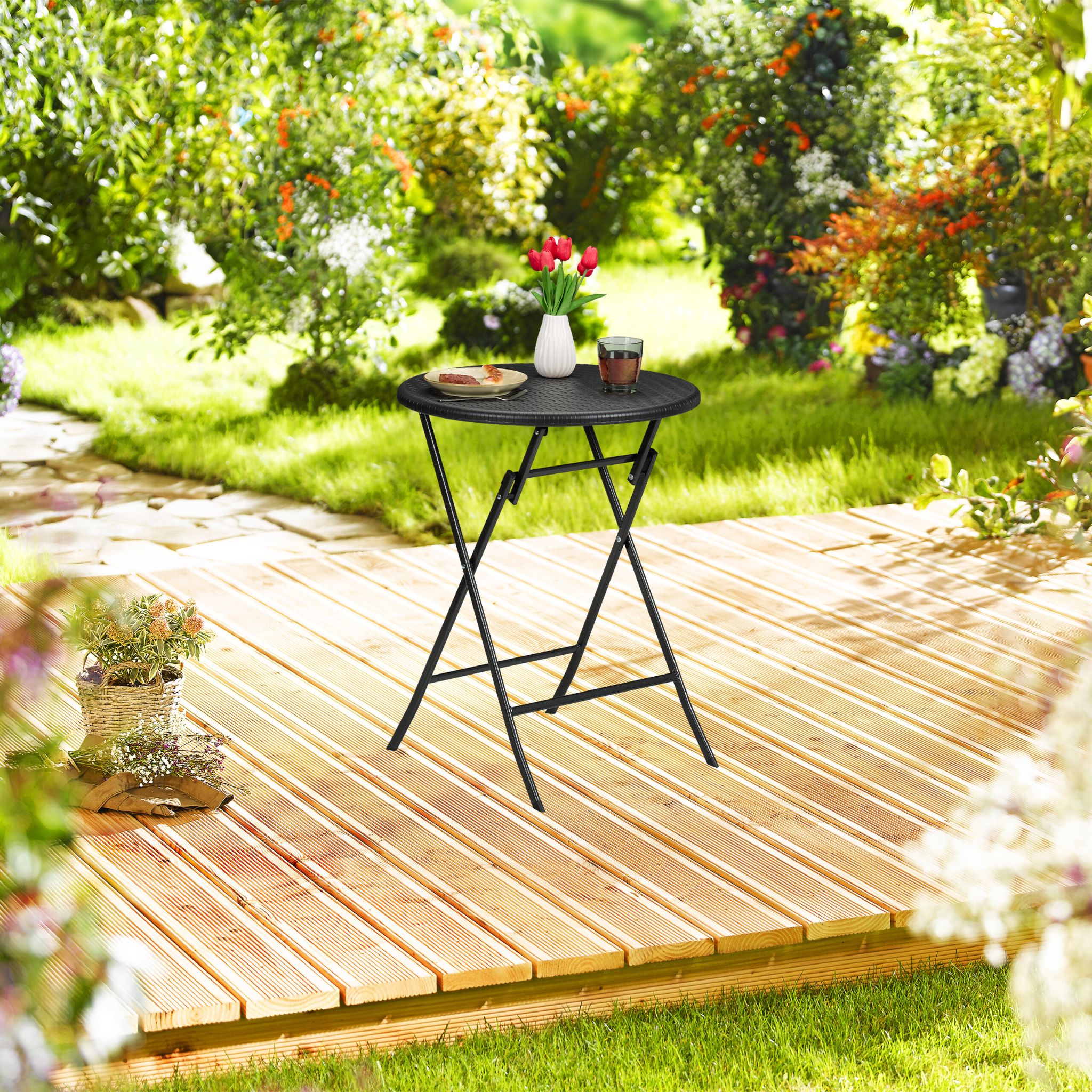 Runder Gartentisch in Rattan-Optik Schwarz von Relaxdays
