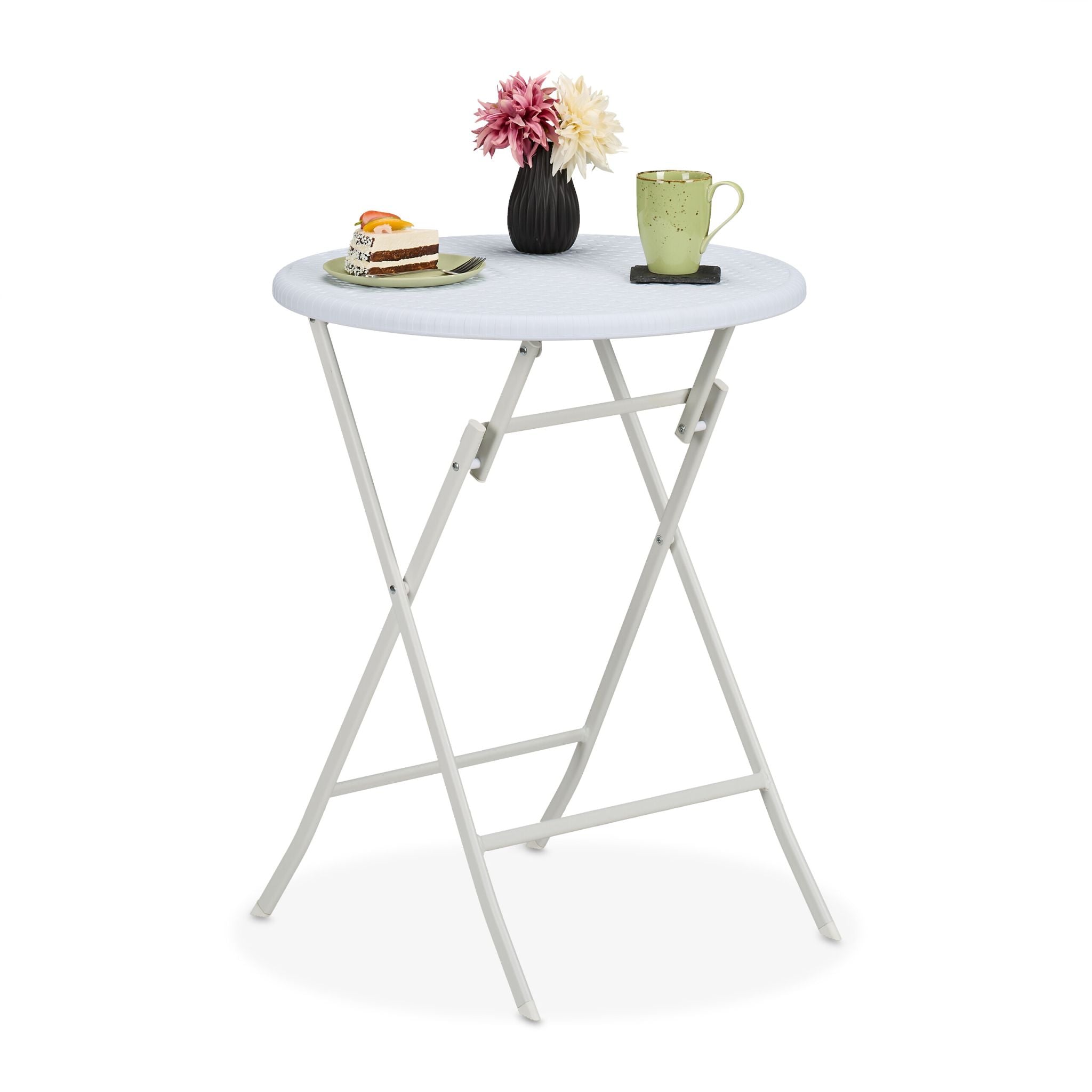Runder Gartentisch in Rattan-Optik Weiss von Relaxdays