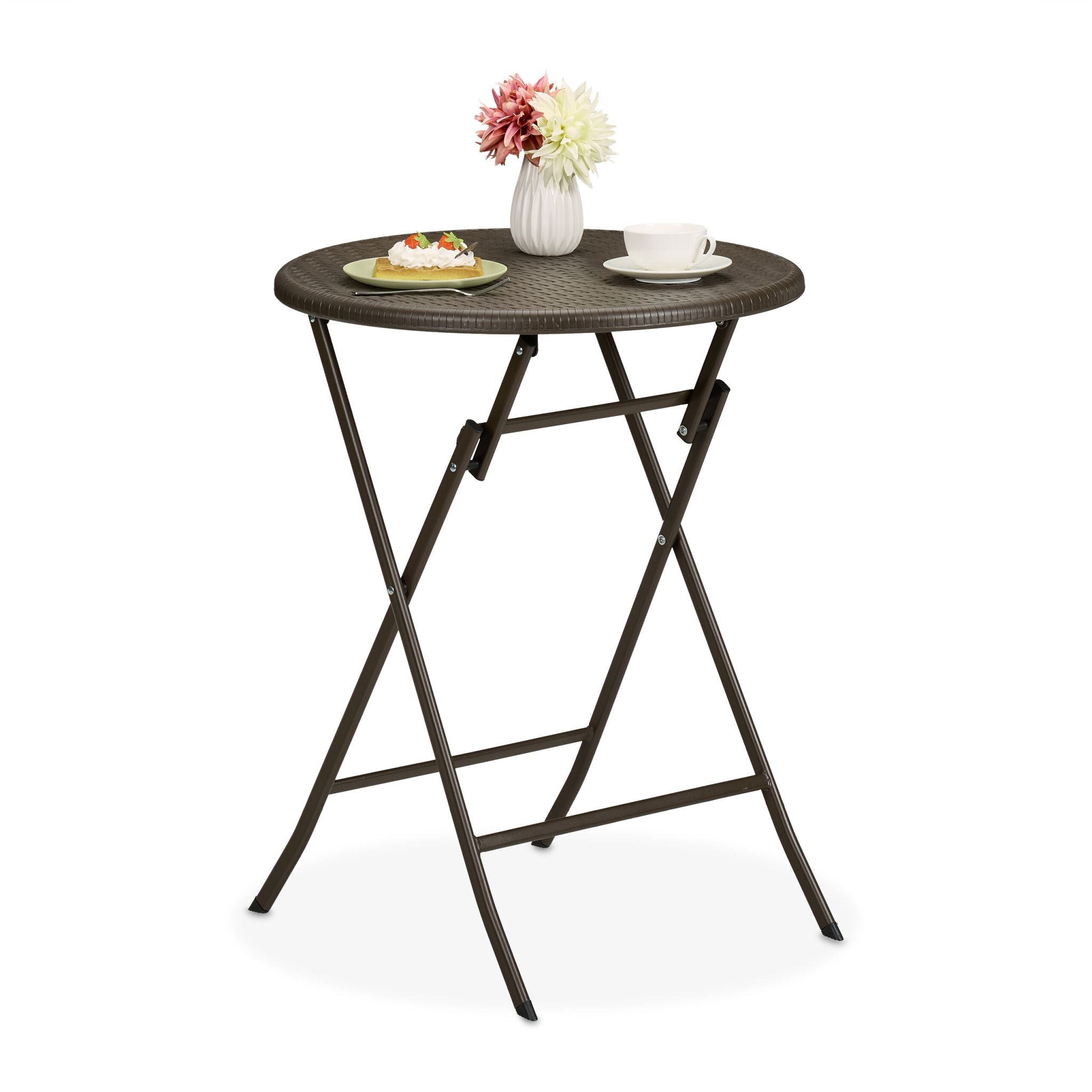 Runder Gartentisch in Rattan-Optik Braun von Relaxdays