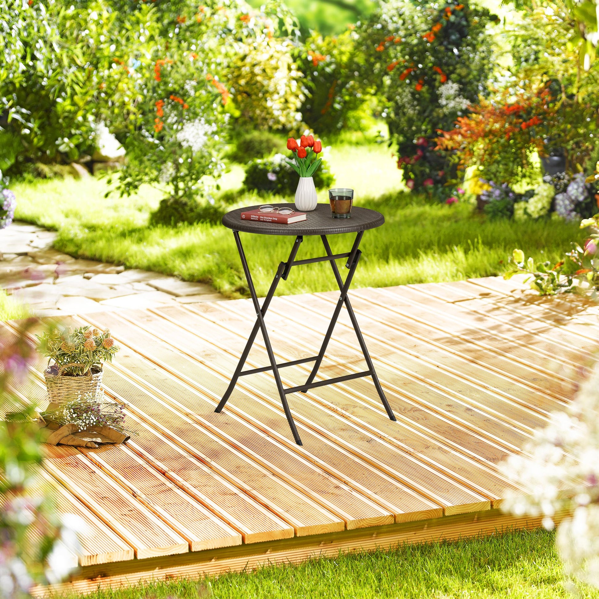 Runder Gartentisch in Rattan-Optik Braun von Relaxdays