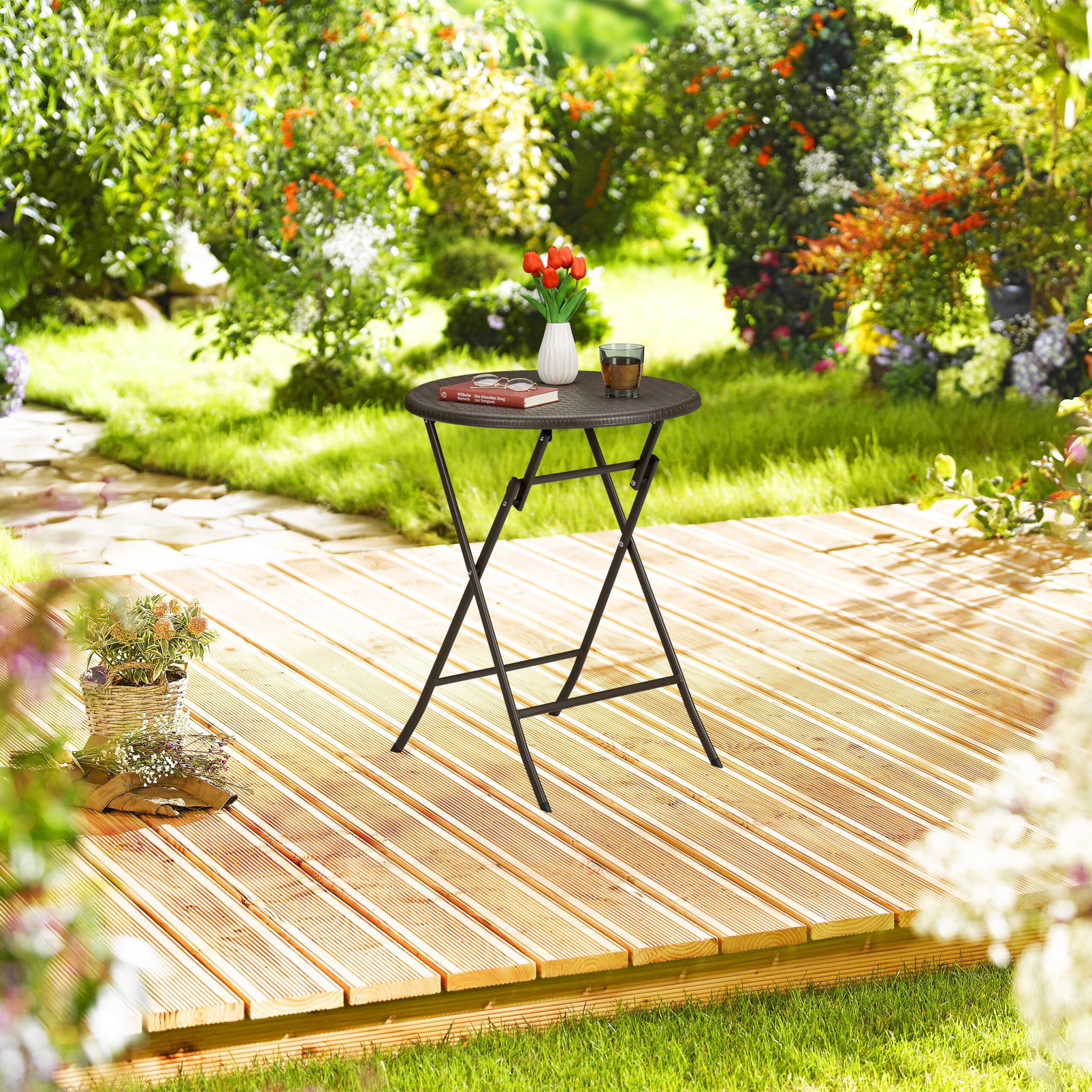 Runder Gartentisch in Rattan-Optik Braun von Relaxdays