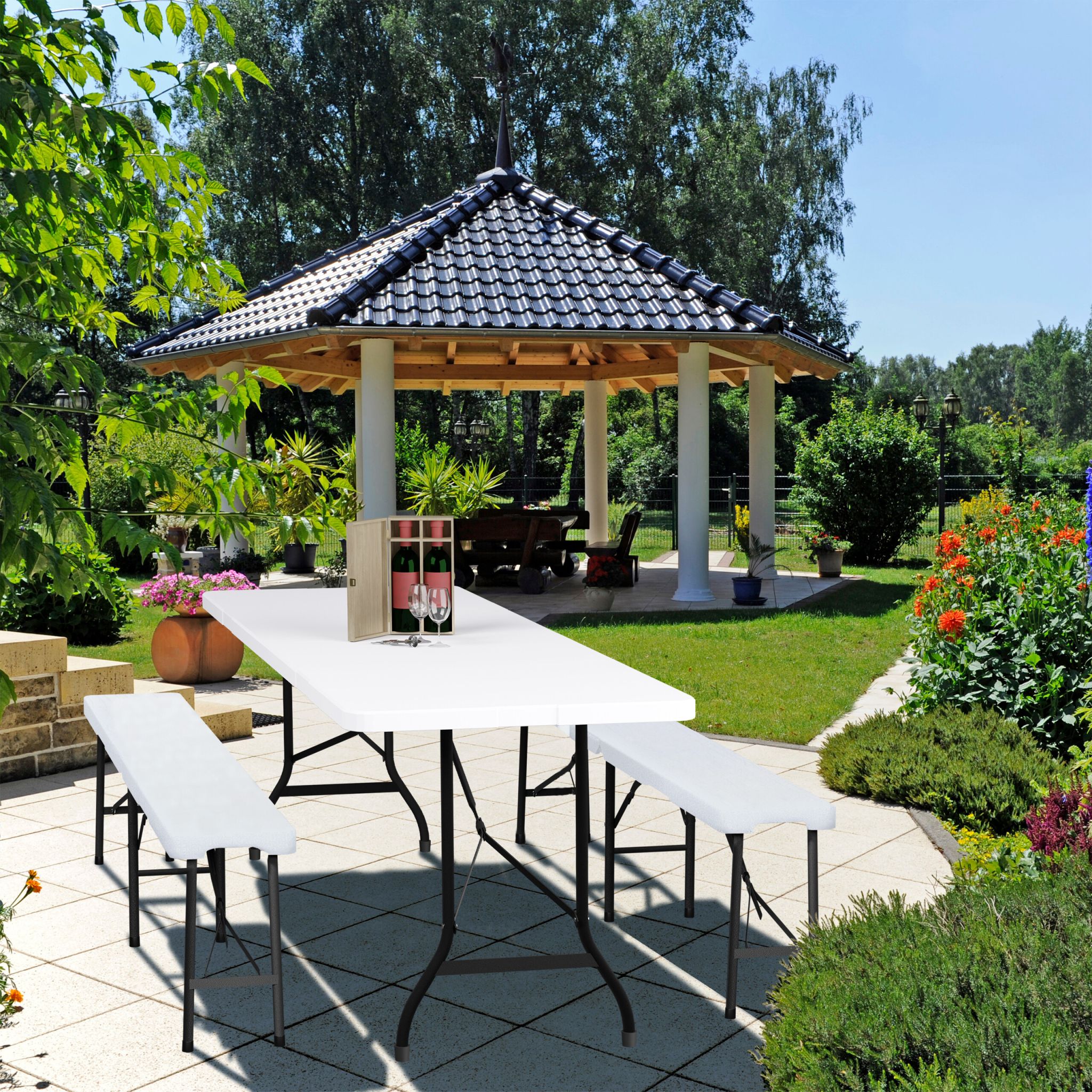 Klappbarer Gartentisch Weiss-Schwarz von Relaxdays