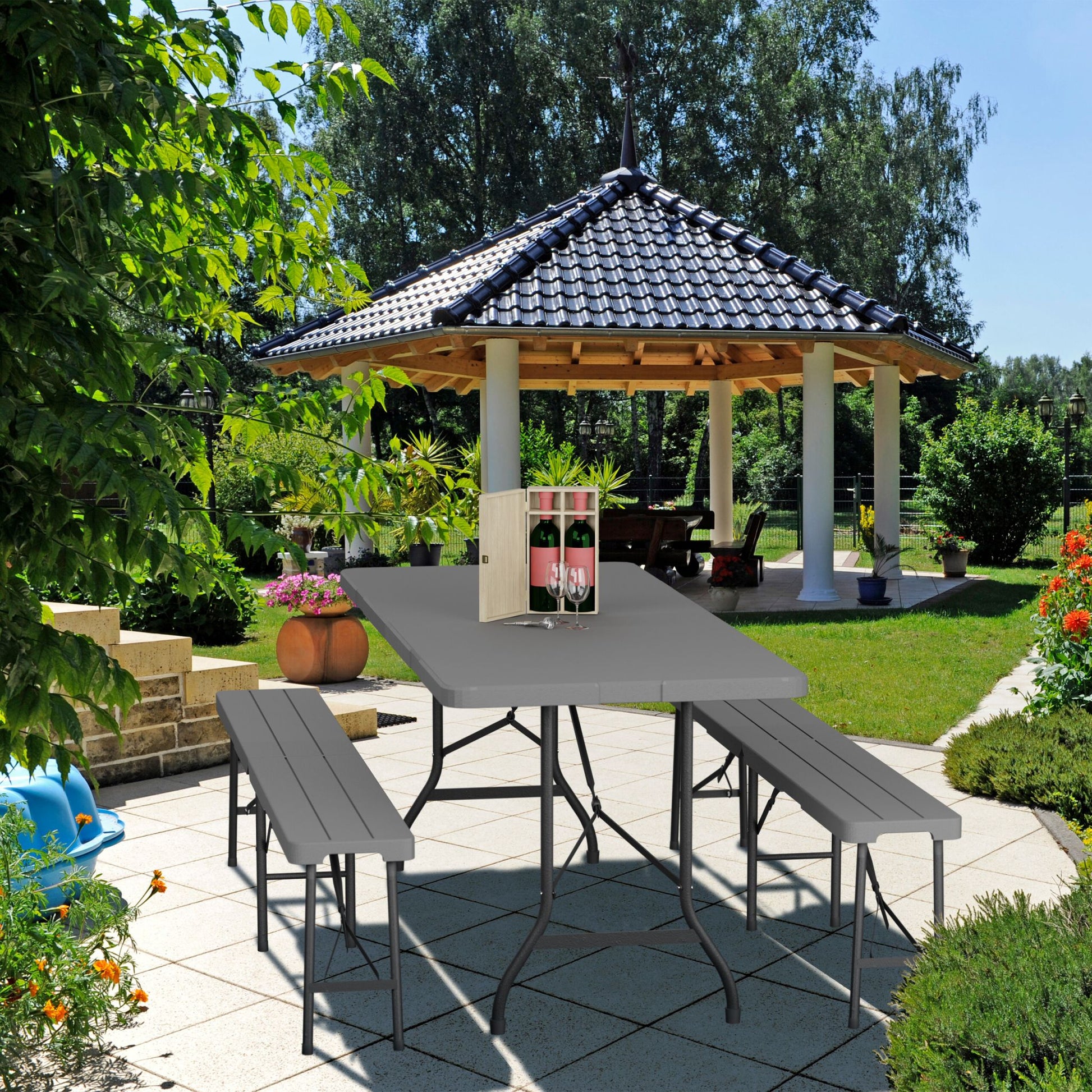 Gartentisch klappbar Anthrazit-Grau von Relaxdays