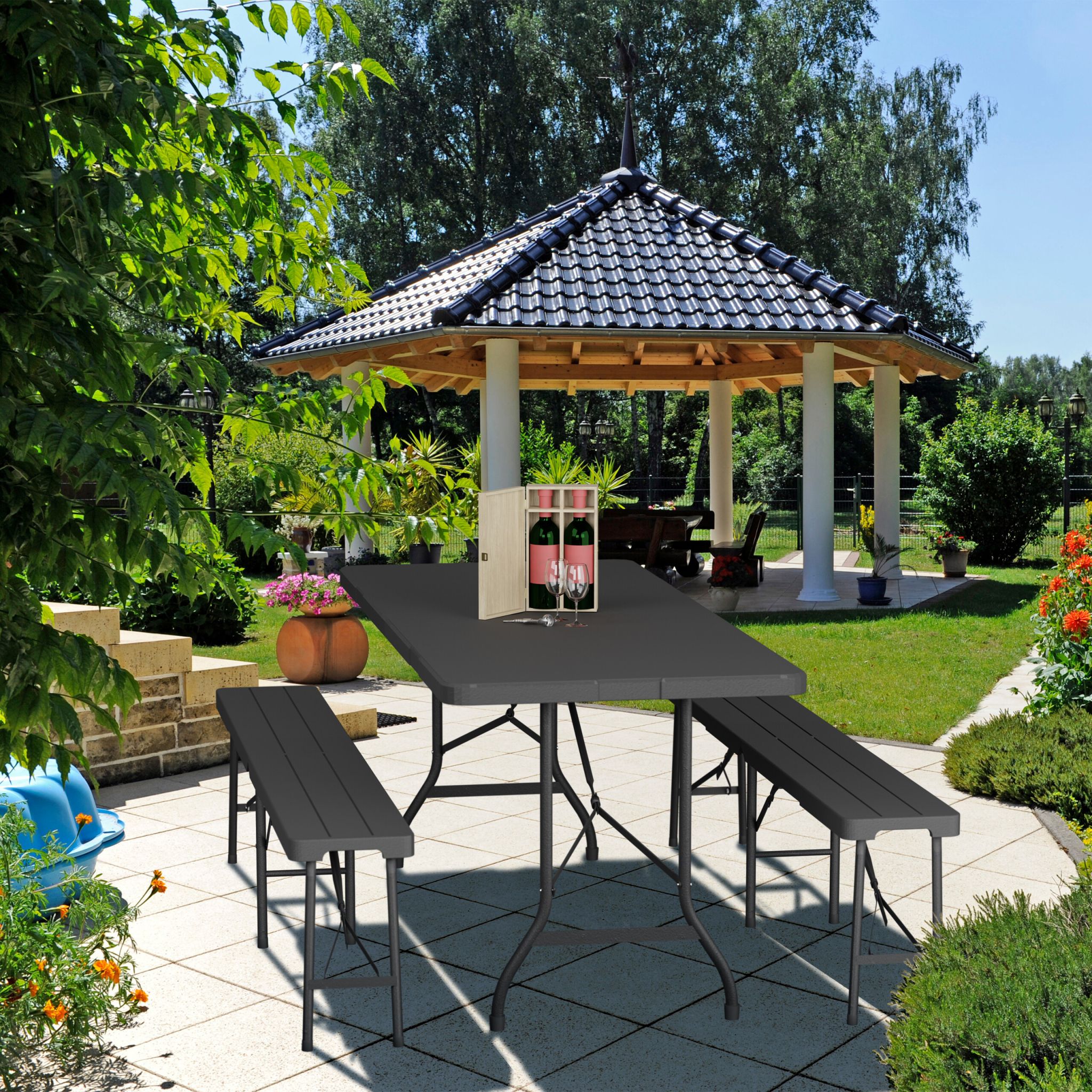 Gartentisch klappbar Anthrazit-Schwarz von Relaxdays