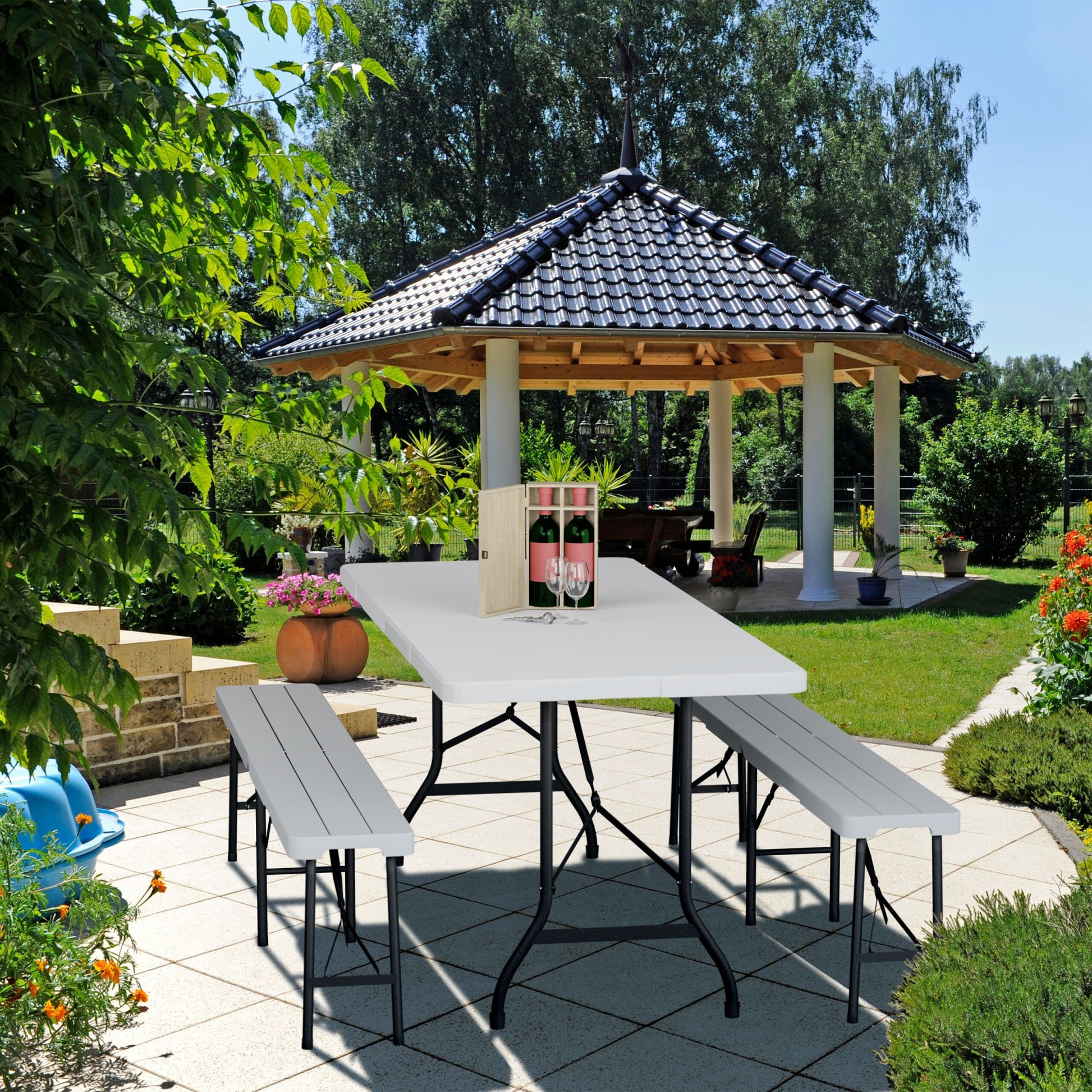 Gartentisch klappbar Anthrazit-Weiss von Relaxdays
