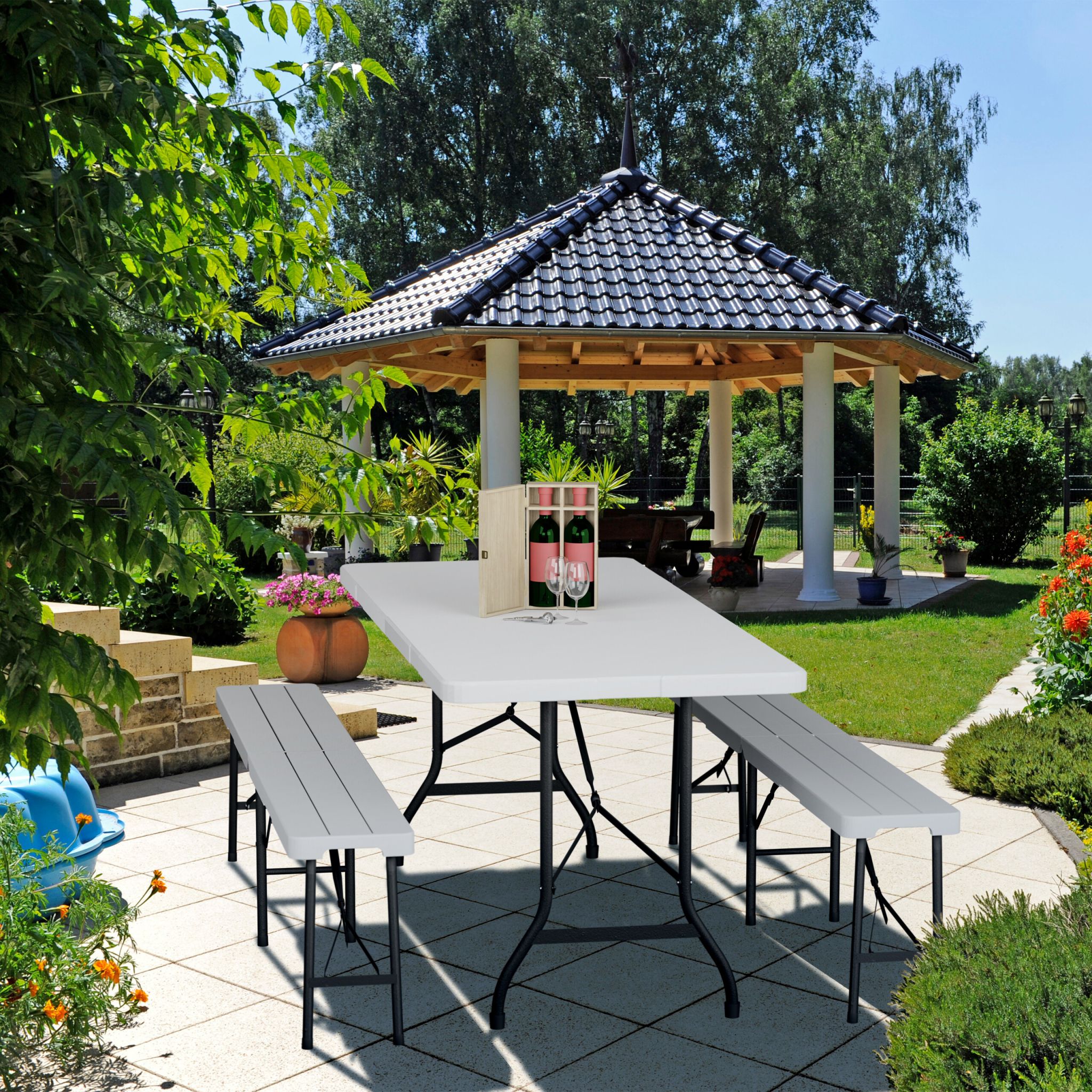 Gartentisch klappbar Anthrazit-Weiss von Relaxdays