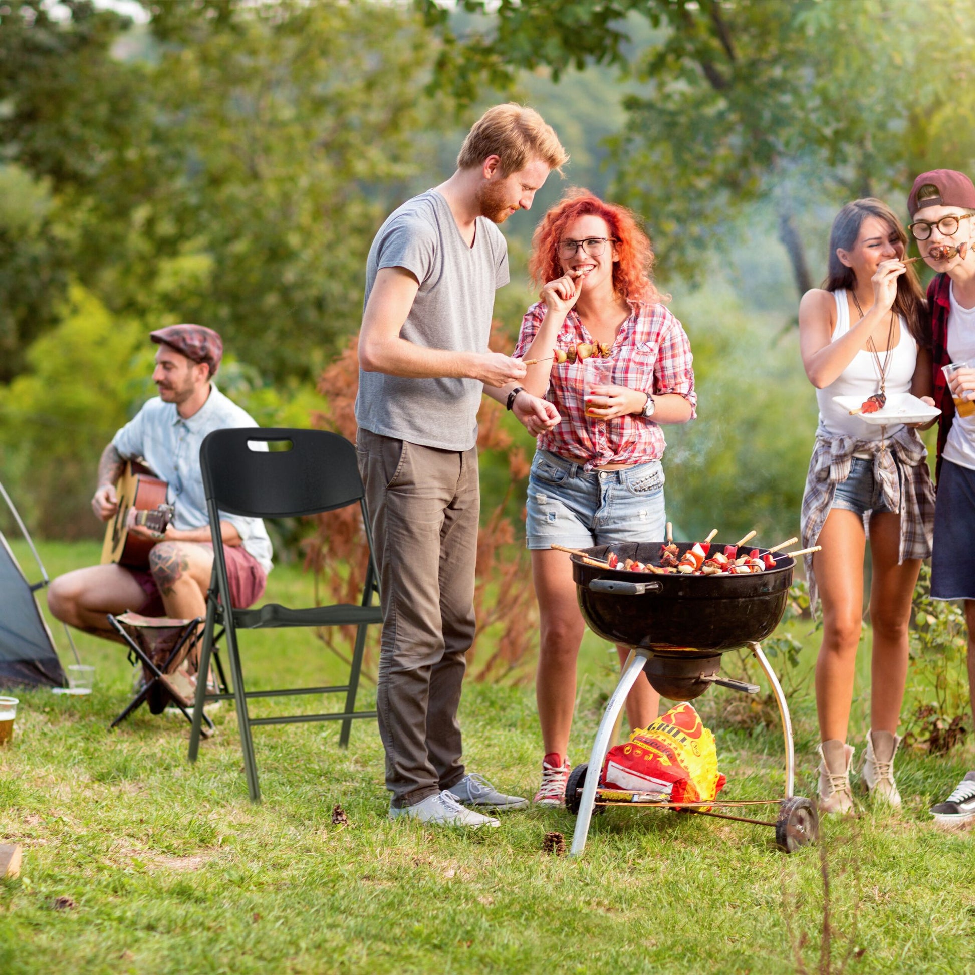 Klappstuhl für Garten 2er-Set Schwarz von Relaxdays