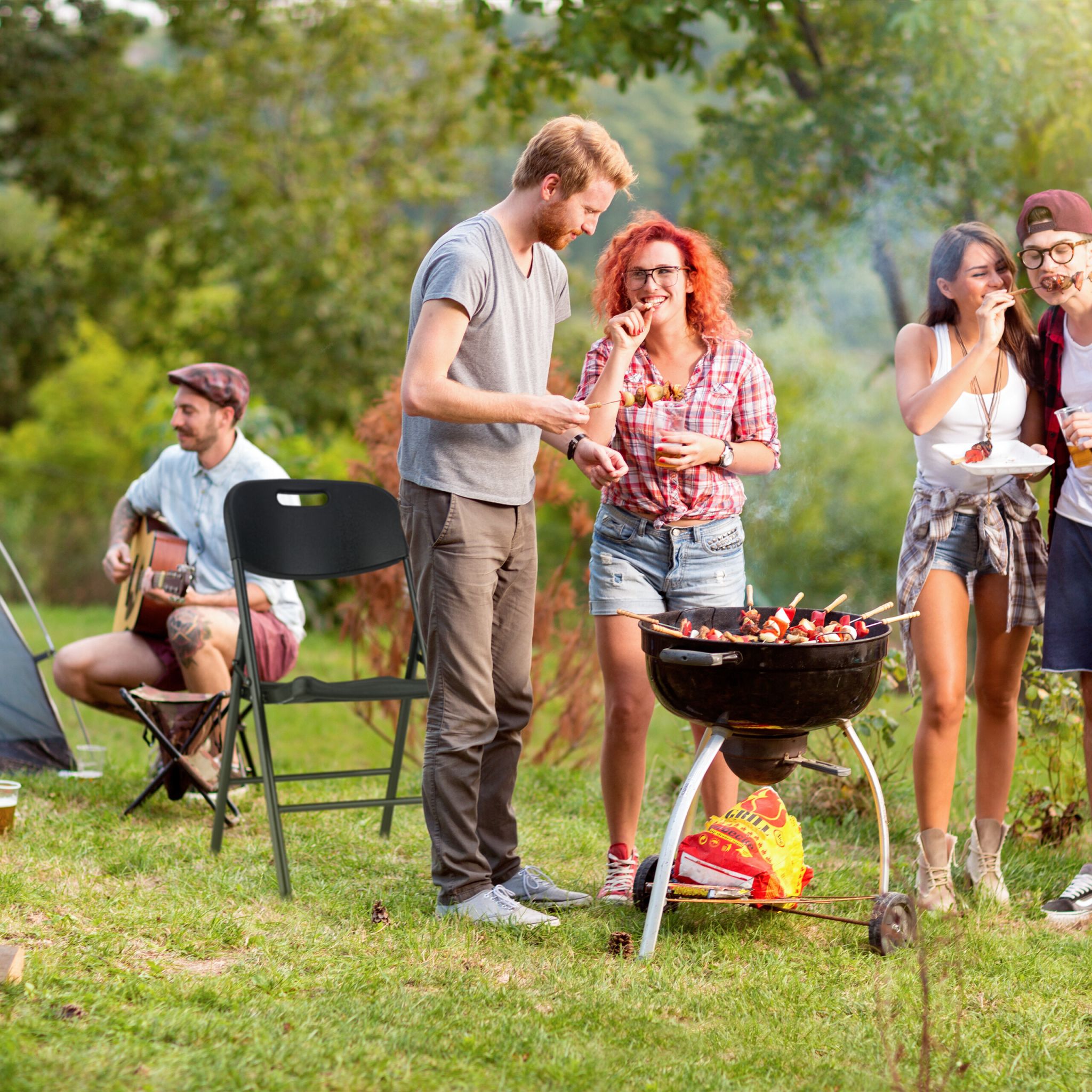 Klappstuhl für Garten 2er-Set Schwarz von Relaxdays