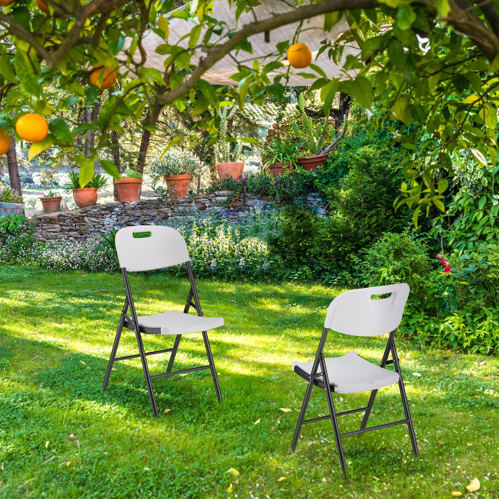 Klappstuhl für Garten 2er-Set Weiss-Schwarz von Relaxdays