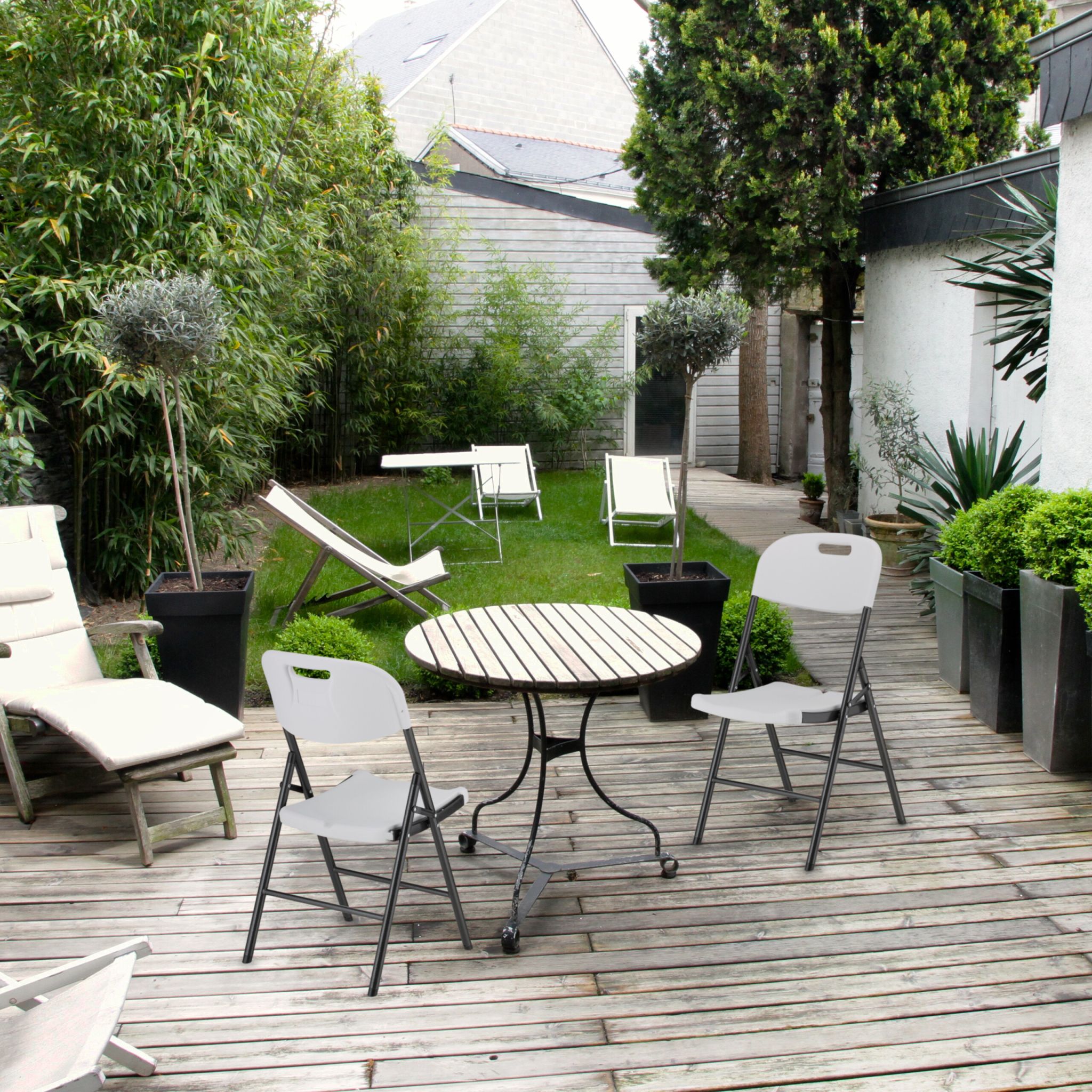 Klappstuhl für Garten 2er-Set Weiss-Schwarz von Relaxdays