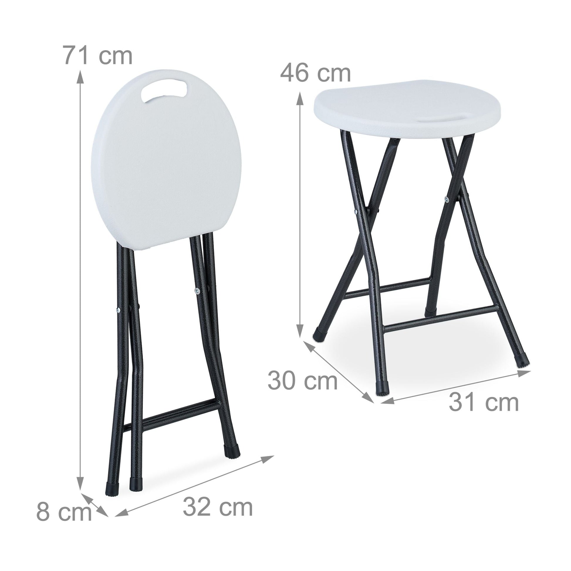 Klapphocker 2er-Set Weiss-Schwarz von Relaxdays