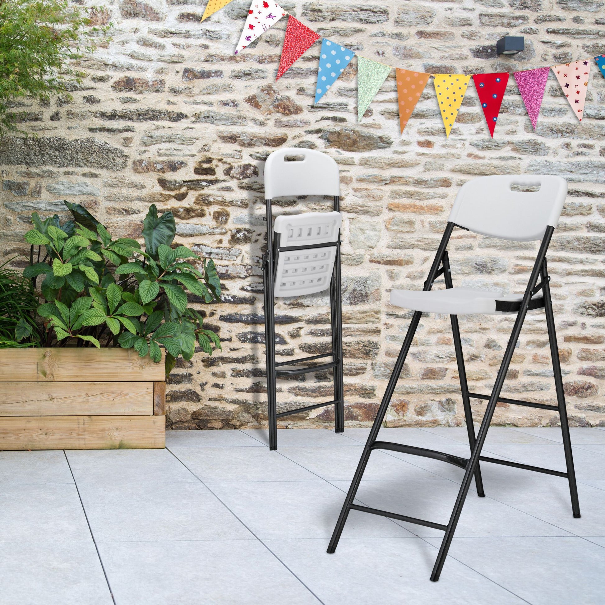 Klappbare Barhocker 2er-Set Weiss-Schwarz von Relaxdays