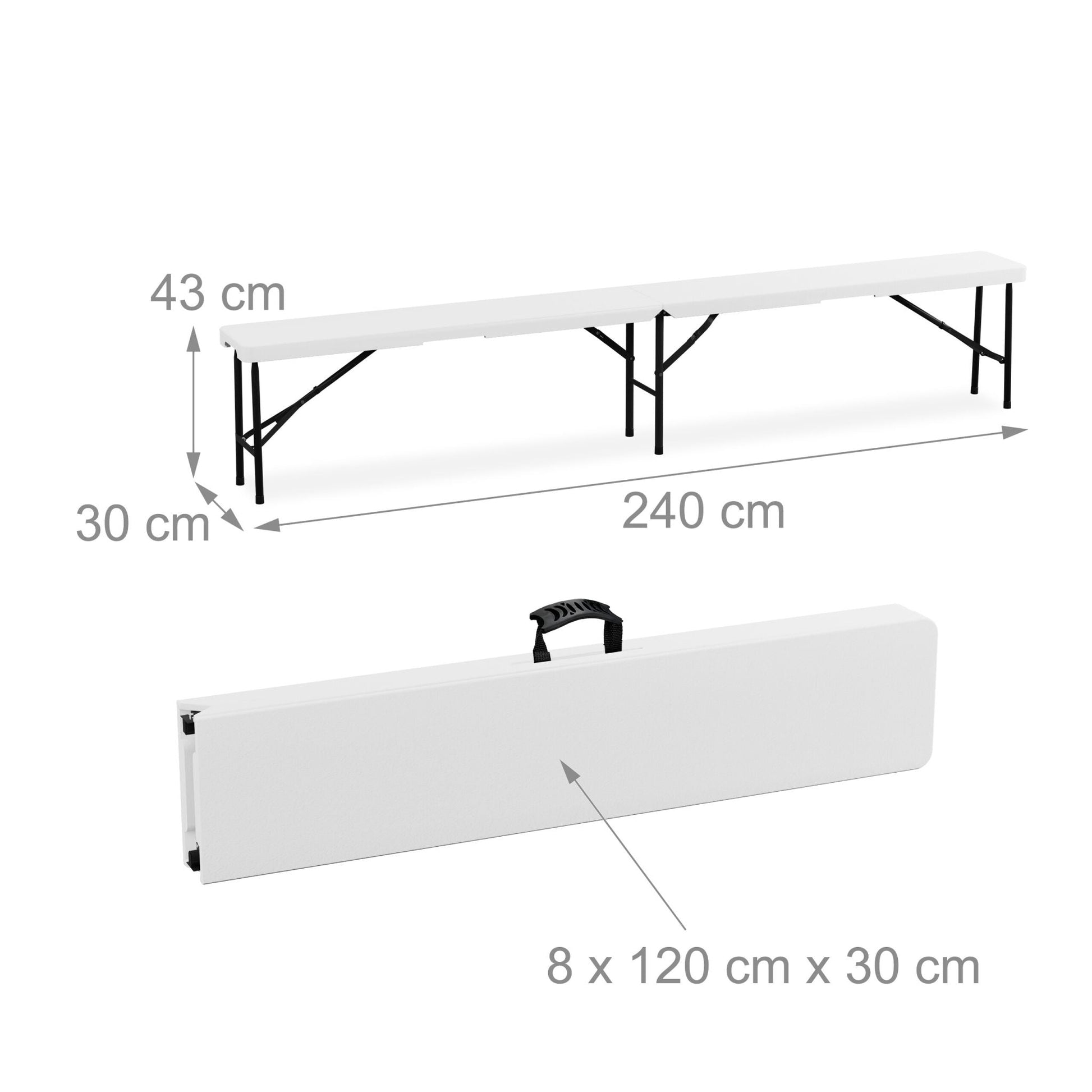 Bierbank 2er-Set 240cm Weiss-Schwarz von Relaxdays