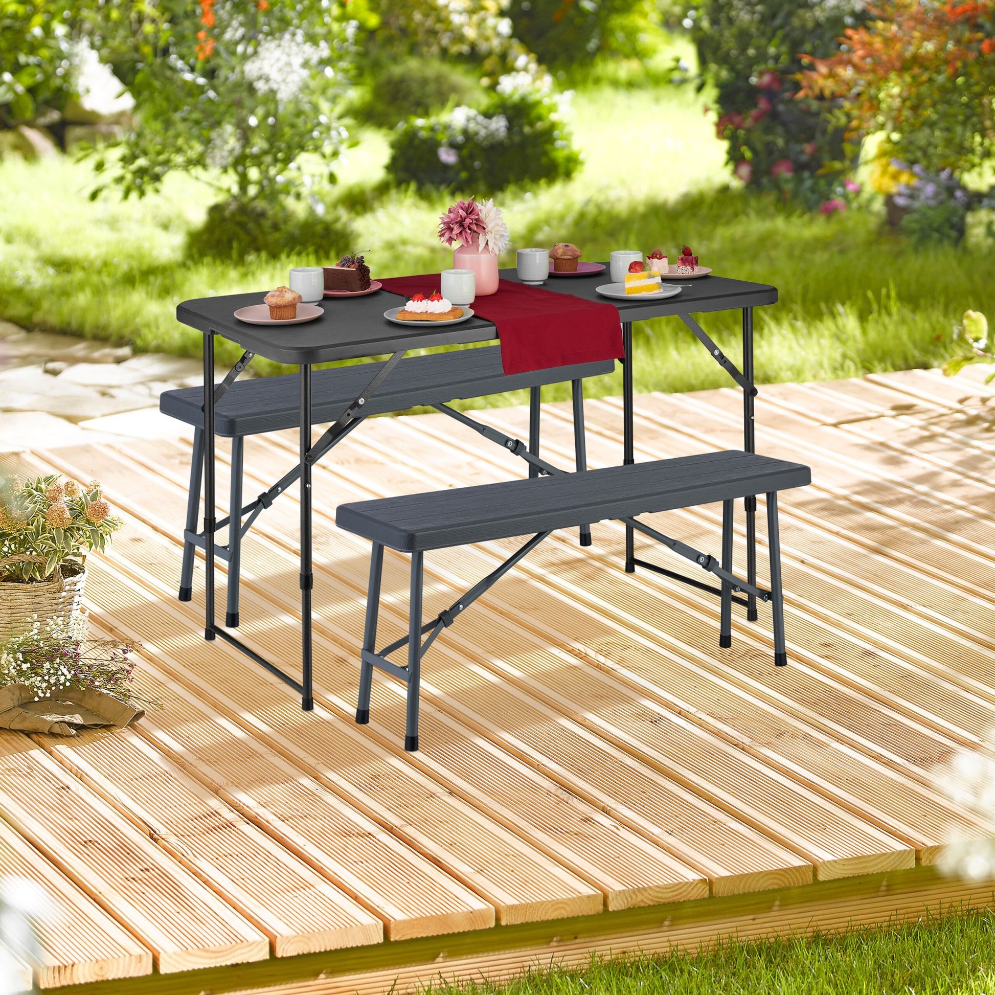 Bierbank 2er-Set Holzoptik Grau von Relaxdays
