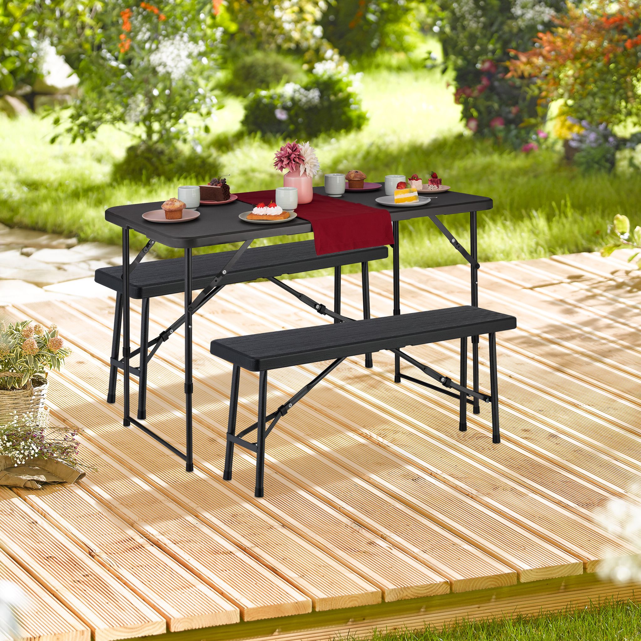 Bierbank 2er-Set Holzoptik Schwarz von Relaxdays
