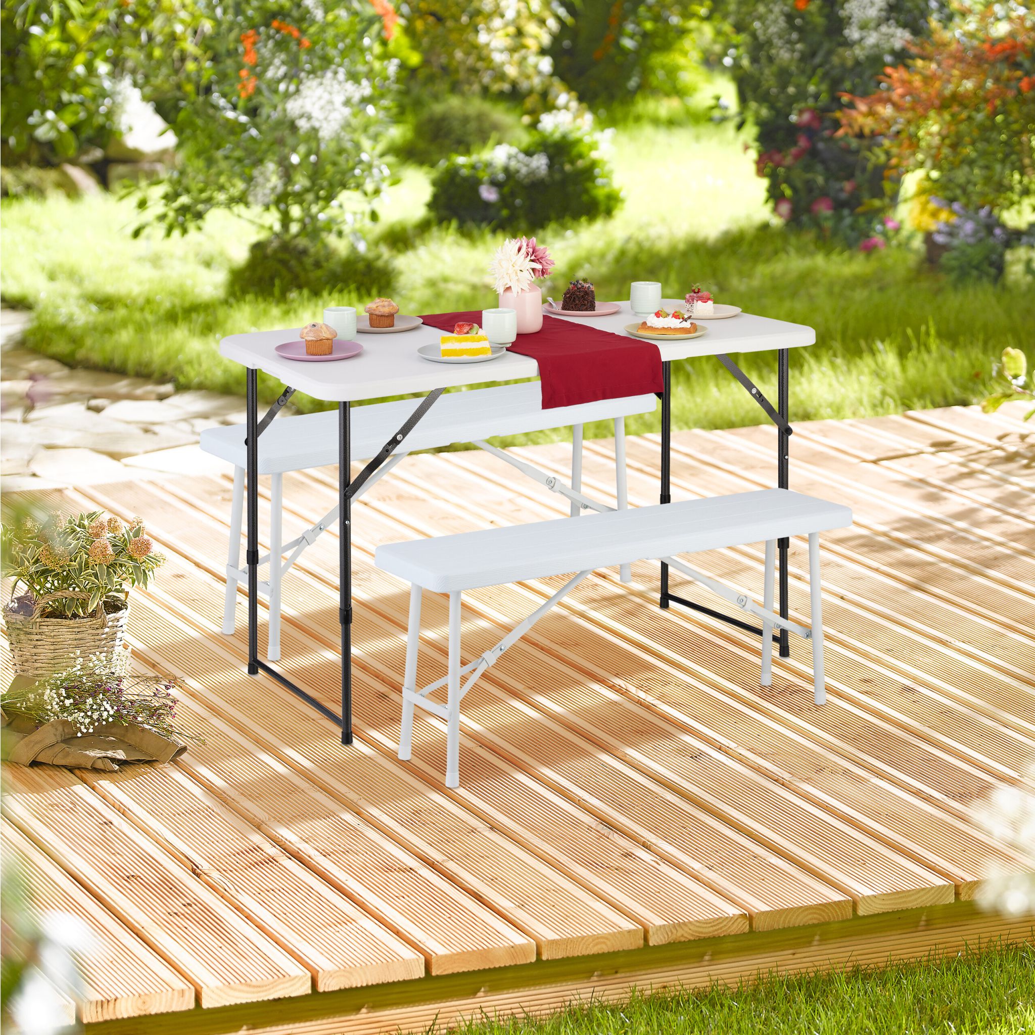 Bierbank 2er-Set Holzoptik Weiss von Relaxdays