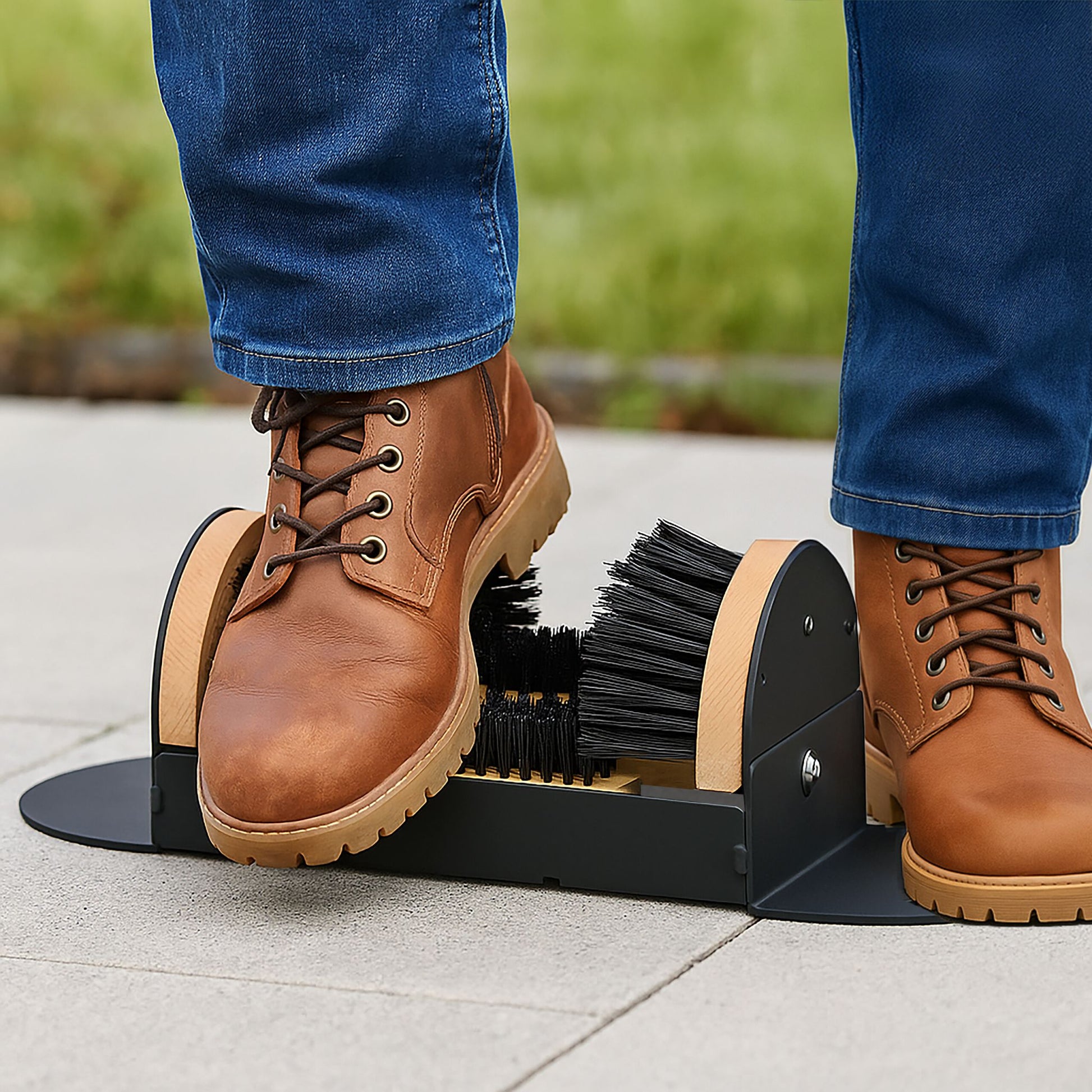 Schuhabstreifer mit Rundum-Bürsten Hellbraun-Schwarz von Relaxdays