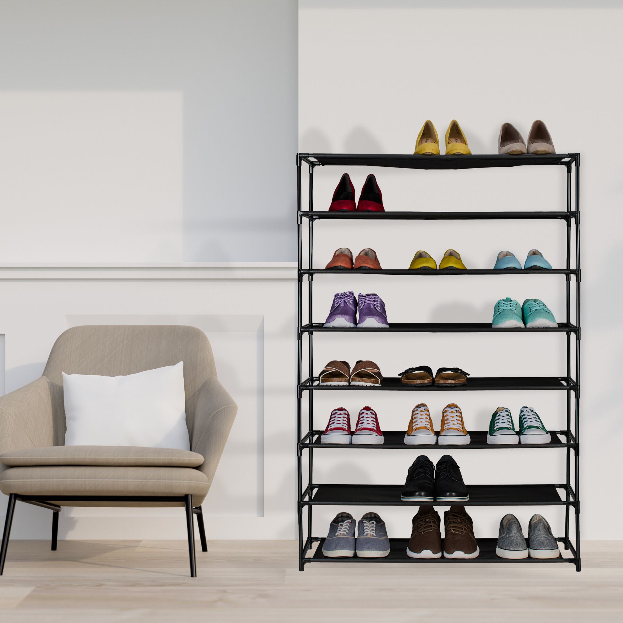 Schuhregal mit Stoffebenen Schwarz von Relaxdays