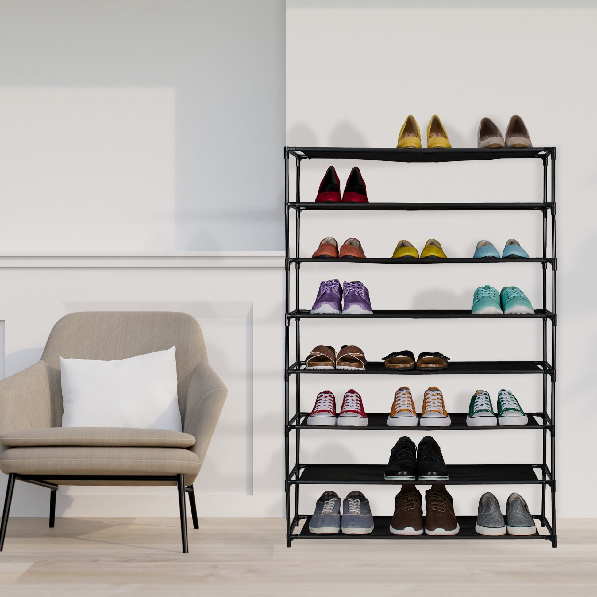 Schuhregal mit Stoffebenen Schwarz von Relaxdays