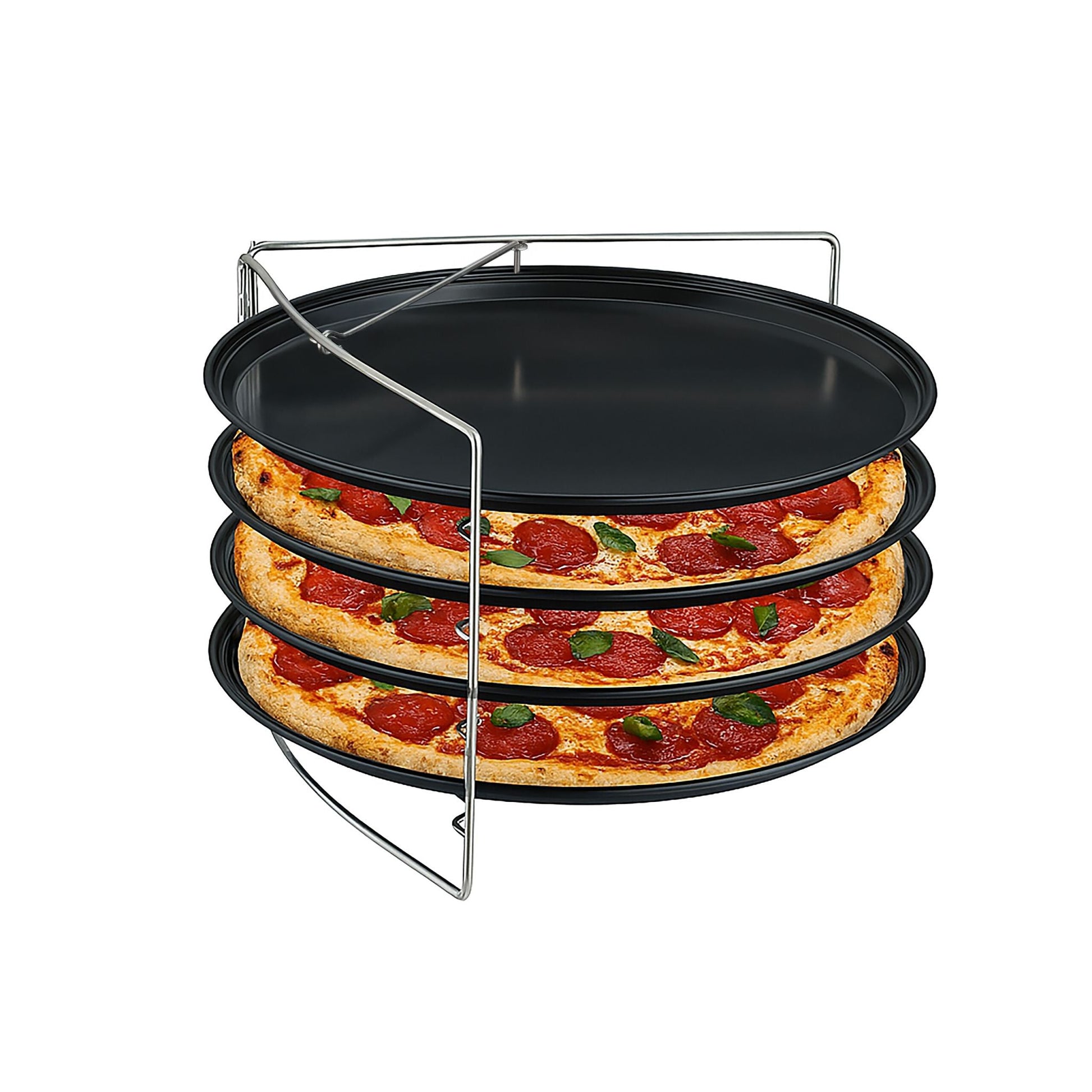 Pizzablech 4er-Set mit Gestell Anthrazit-Silber von Relaxdays
