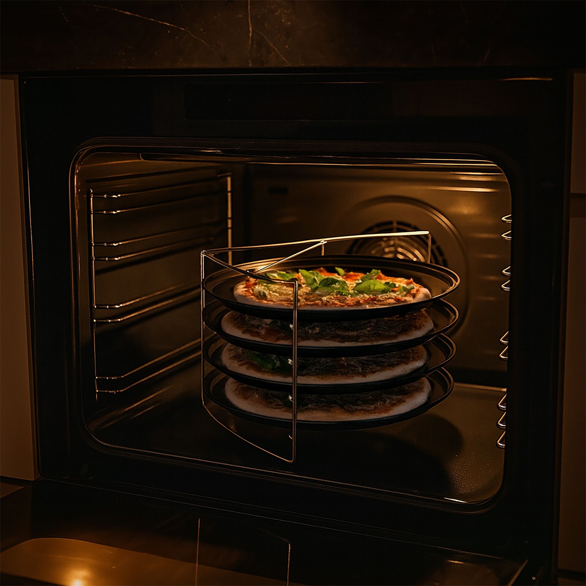 Pizzablech 4er-Set mit Gestell Anthrazit-Silber von Relaxdays
