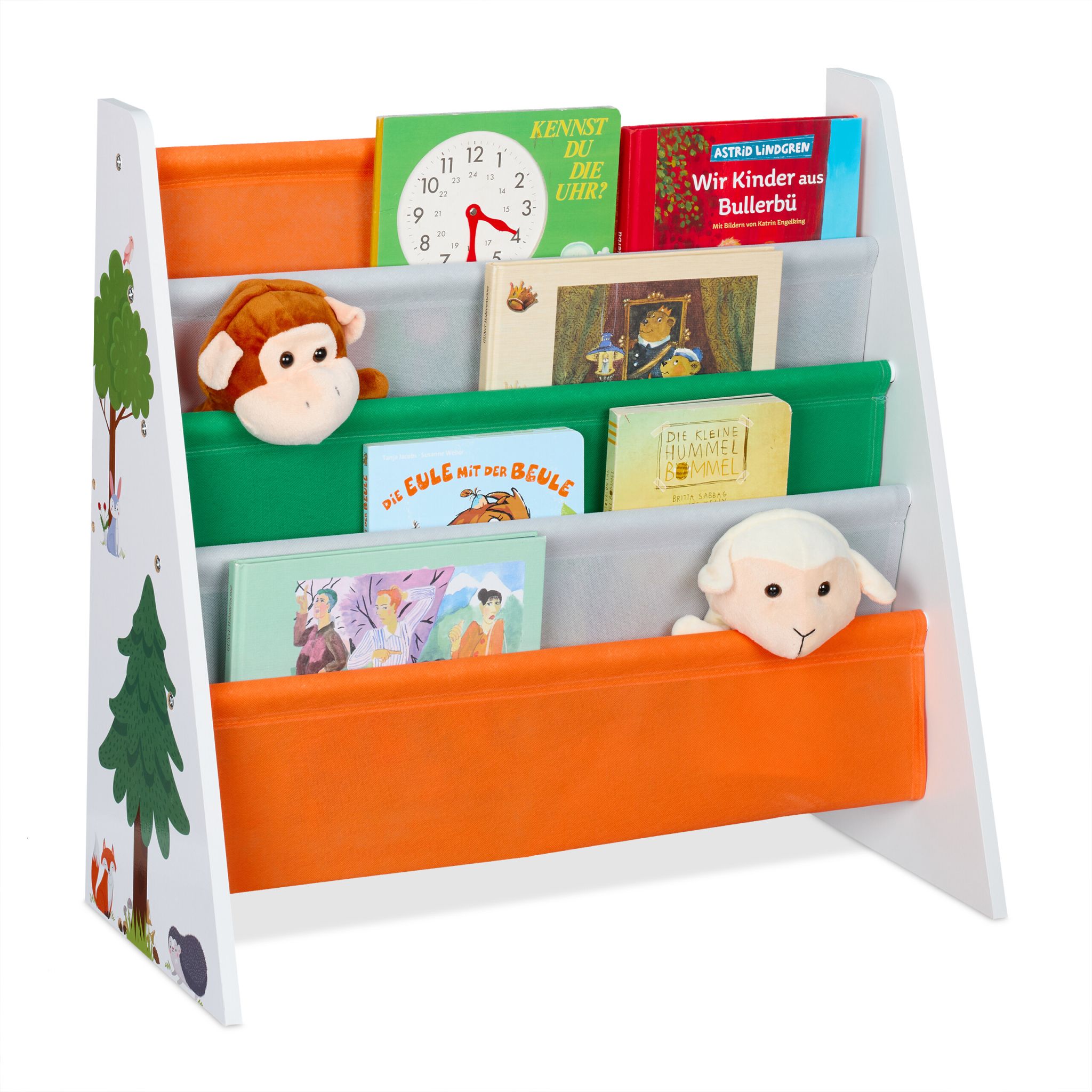Bücherregal Kinder Waldtiere Weiss-Dunkelgrün-Orange von guteszeug.ch