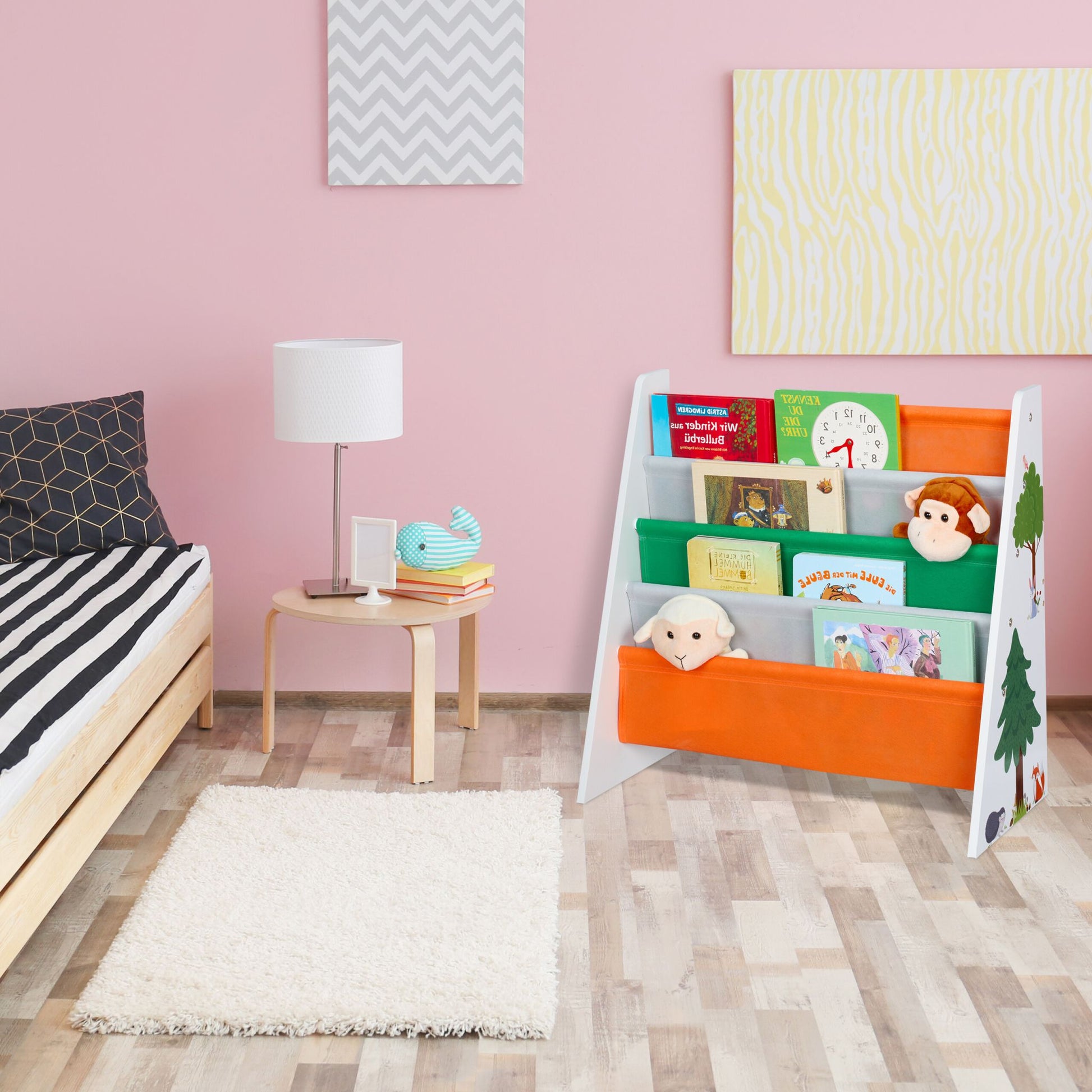 Bücherregal Kinder Waldtiere Weiss-Dunkelgrün-Orange von guteszeug.ch