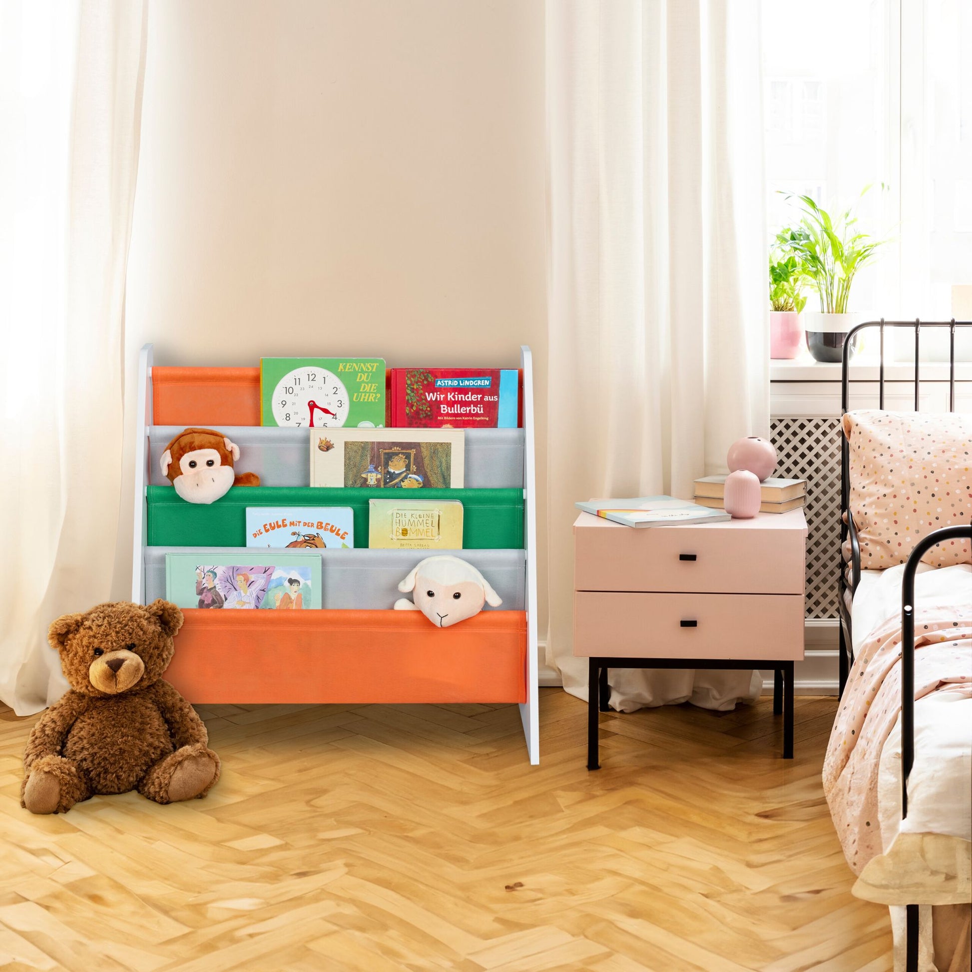 Bücherregal Kinder Waldtiere Weiss-Dunkelgrün-Orange von guteszeug.ch