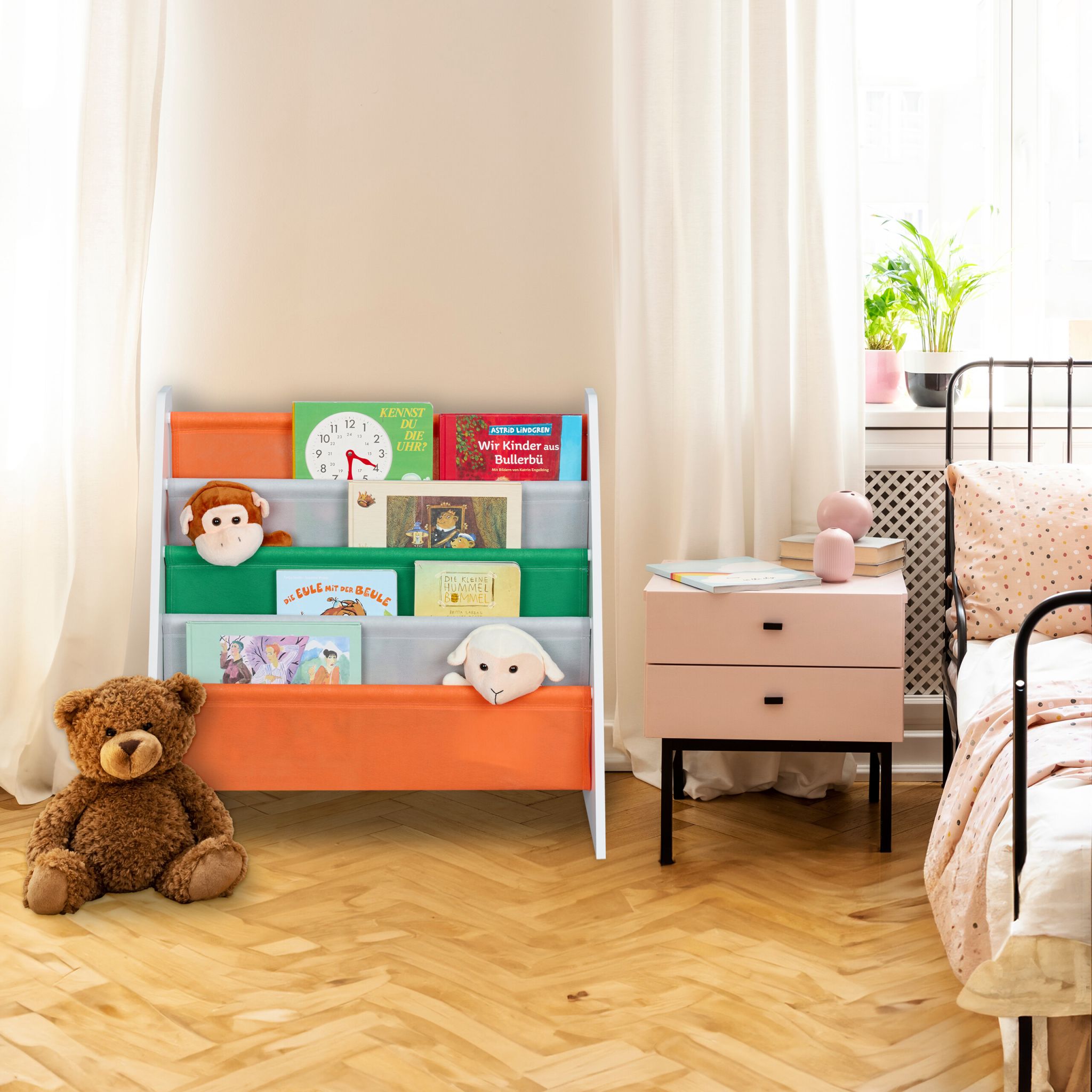Bücherregal Kinder Waldtiere Weiss-Dunkelgrün-Orange von guteszeug.ch