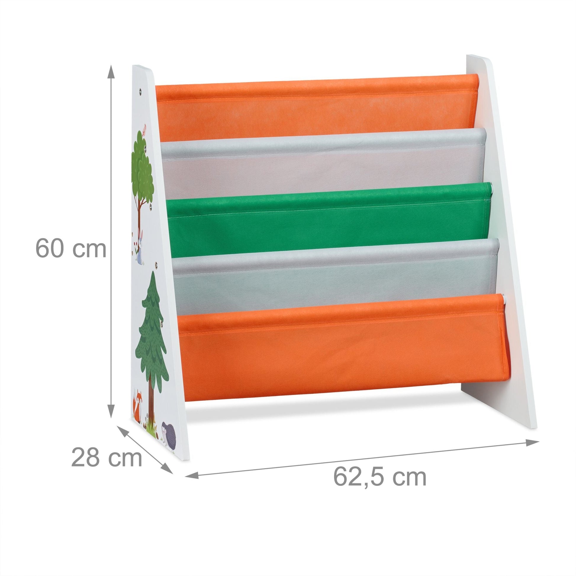 Bücherregal Kinder Waldtiere Weiss-Dunkelgrün-Orange von guteszeug.ch