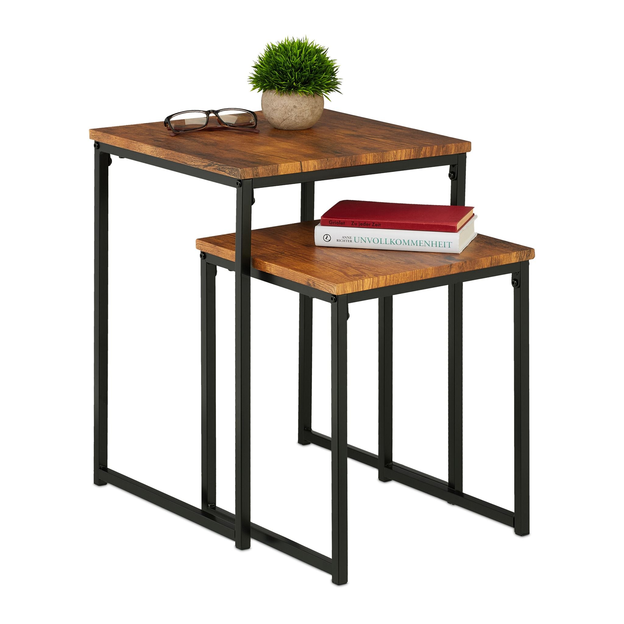 Beistelltisch 2er-Set Braun-Schwarz von Relaxdays
