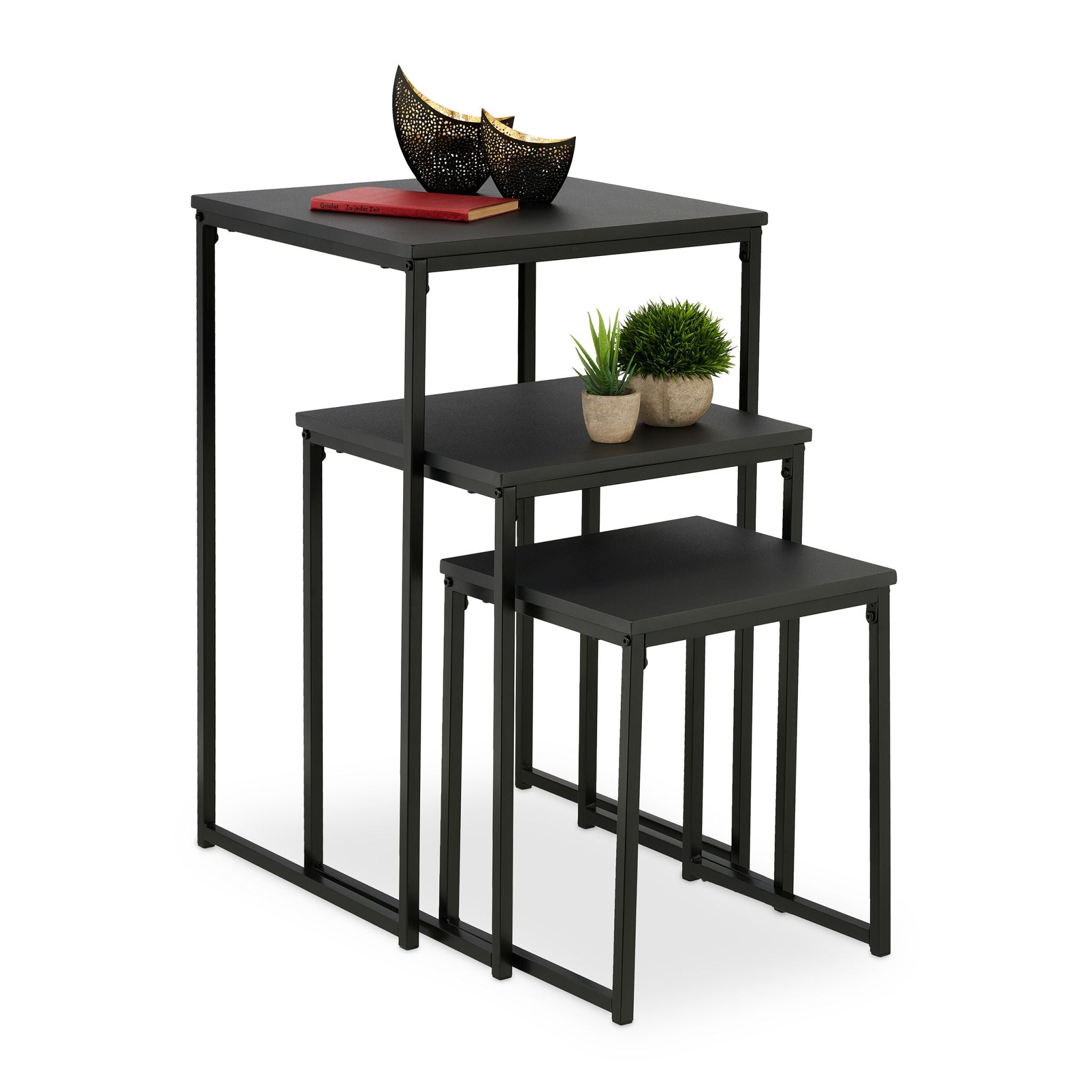 Beistelltisch 3er-Set Schwarz von Relaxdays
