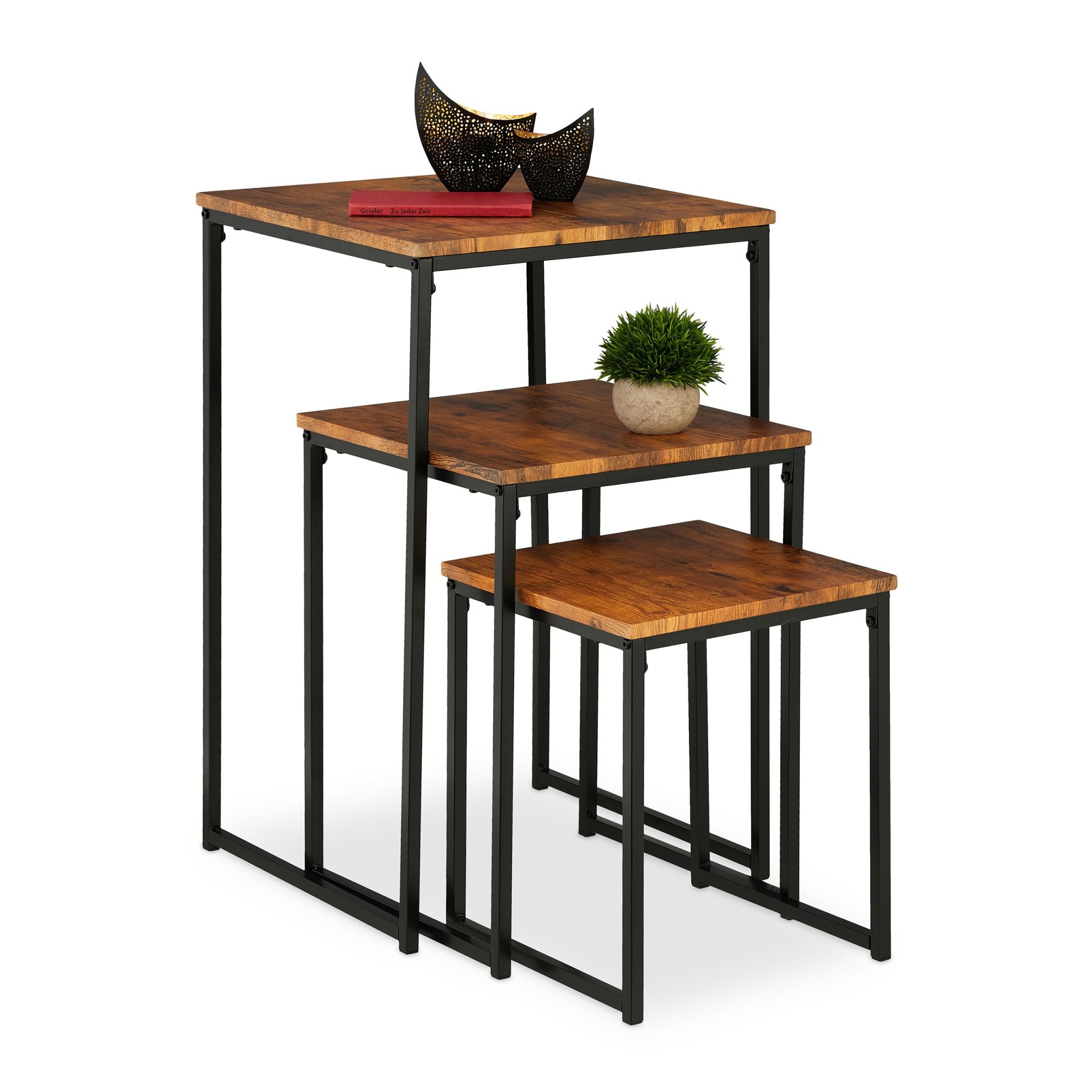 Beistelltisch 3er-Set Braun-Schwarz von Relaxdays