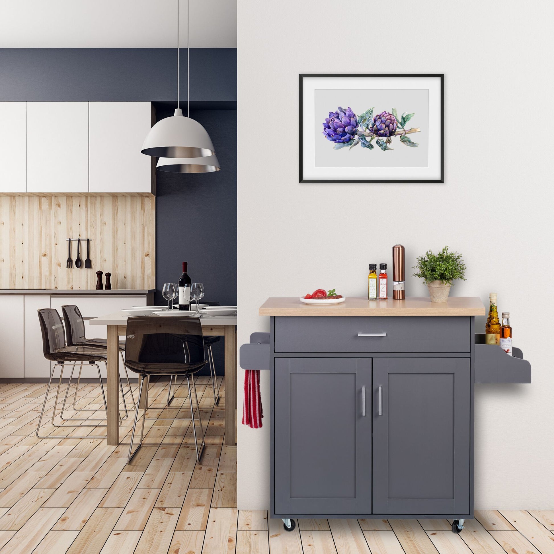Küchenwagen mit Arbeitsplatte Hellbraun-Silber-Grau von Relaxdays