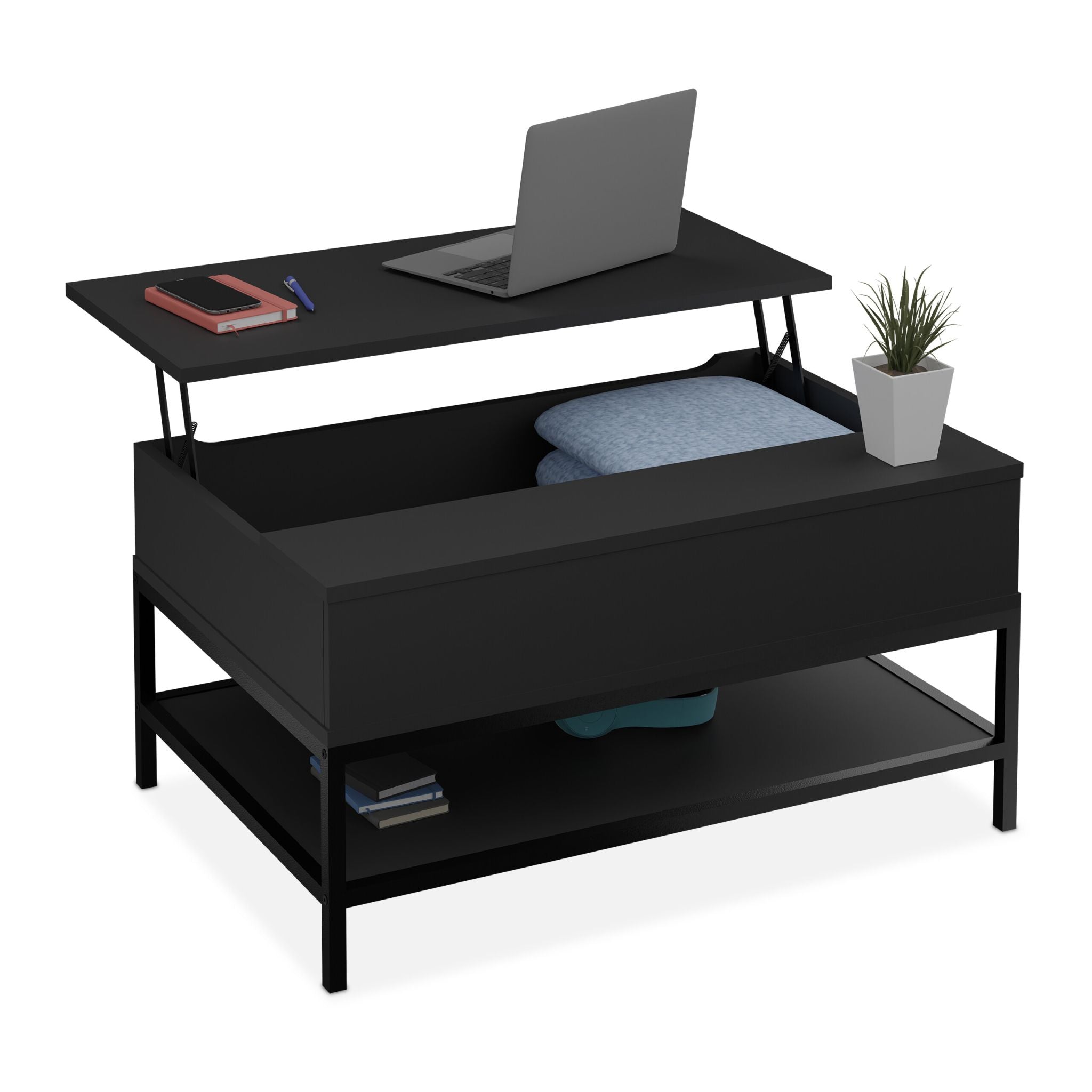 Aufklappbarer Couchtisch Schwarz von Relaxdays