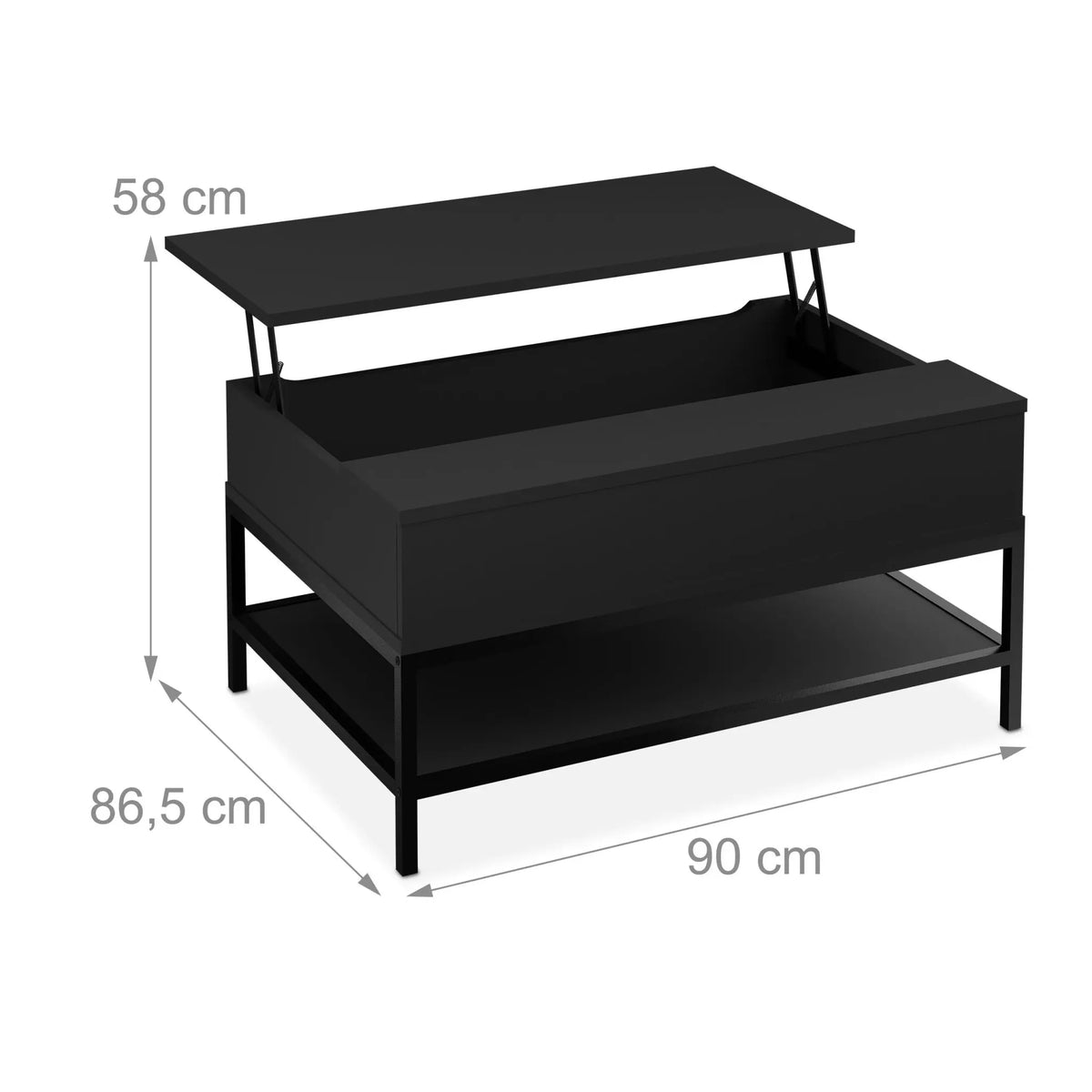 Aufklappbarer Couchtisch Schwarz von Relaxdays
