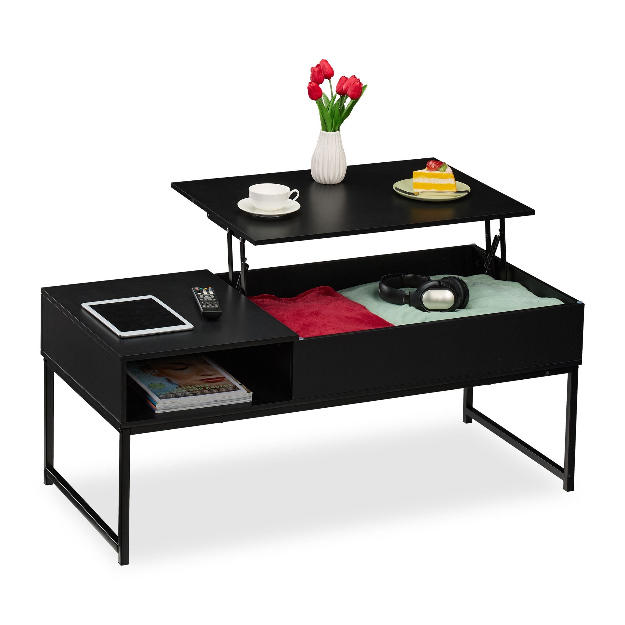Aufklappbarer Couchtisch Schwarz von Relaxdays