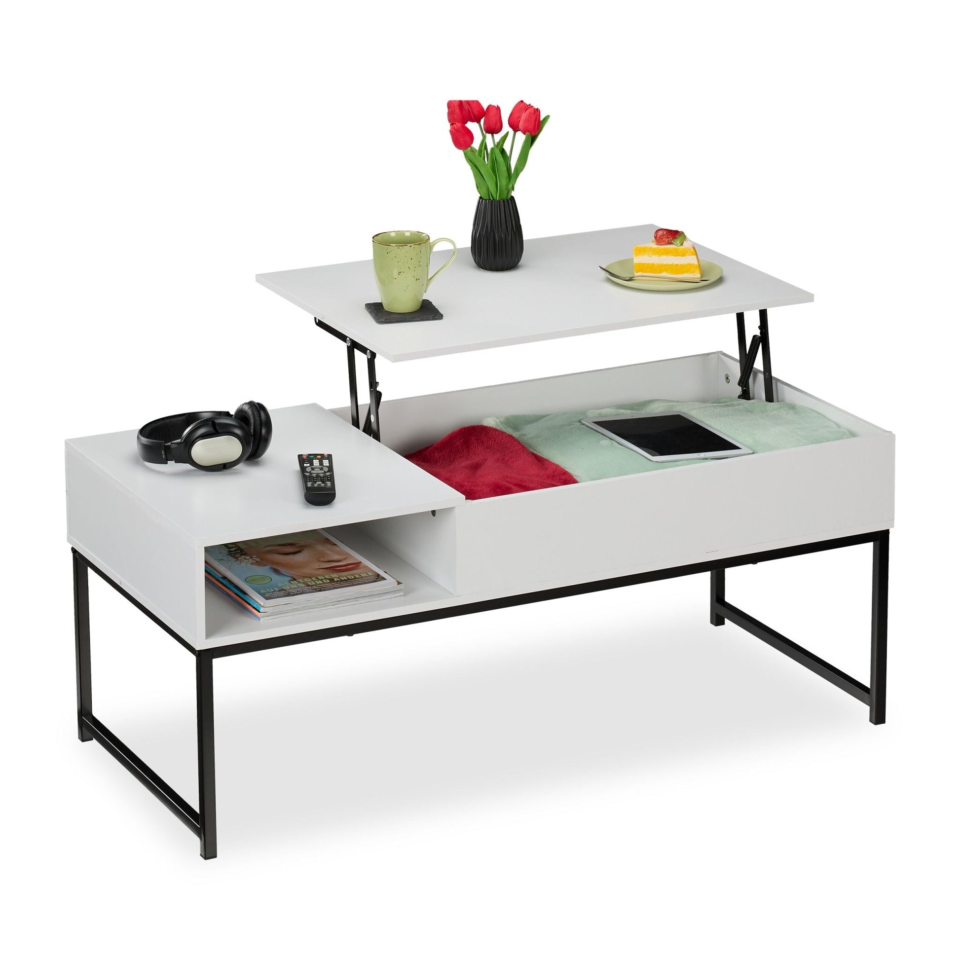 Aufklappbarer Couchtisch Weiss-Schwarz von Relaxdays
