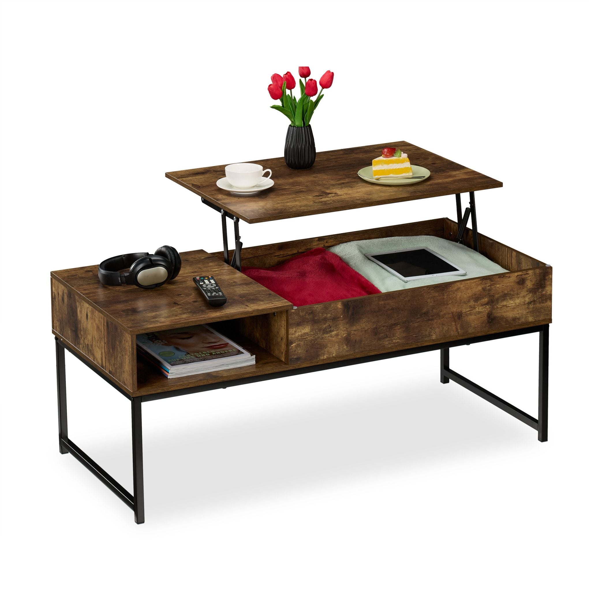 Aufklappbarer Couchtisch Dunkelbraun-Schwarz von Relaxdays