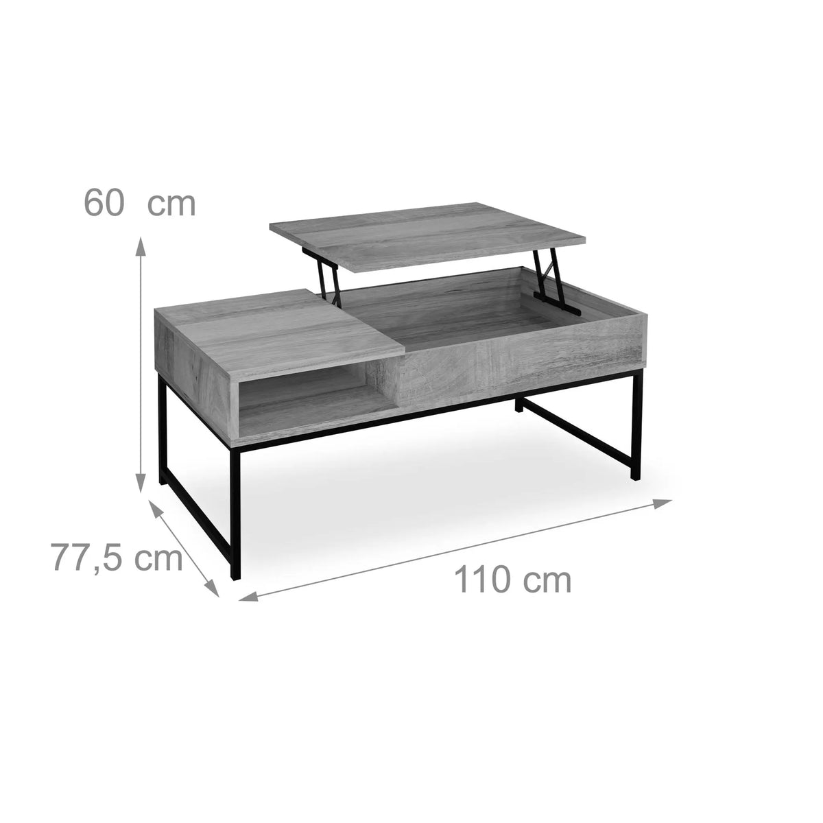 Aufklappbarer Couchtisch Dunkelbraun-Schwarz von Relaxdays