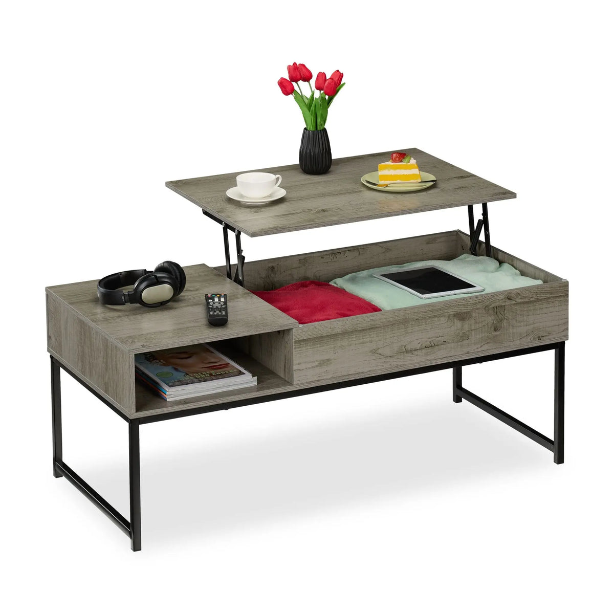 Aufklappbarer Couchtisch Schwarz-Grau von Relaxdays