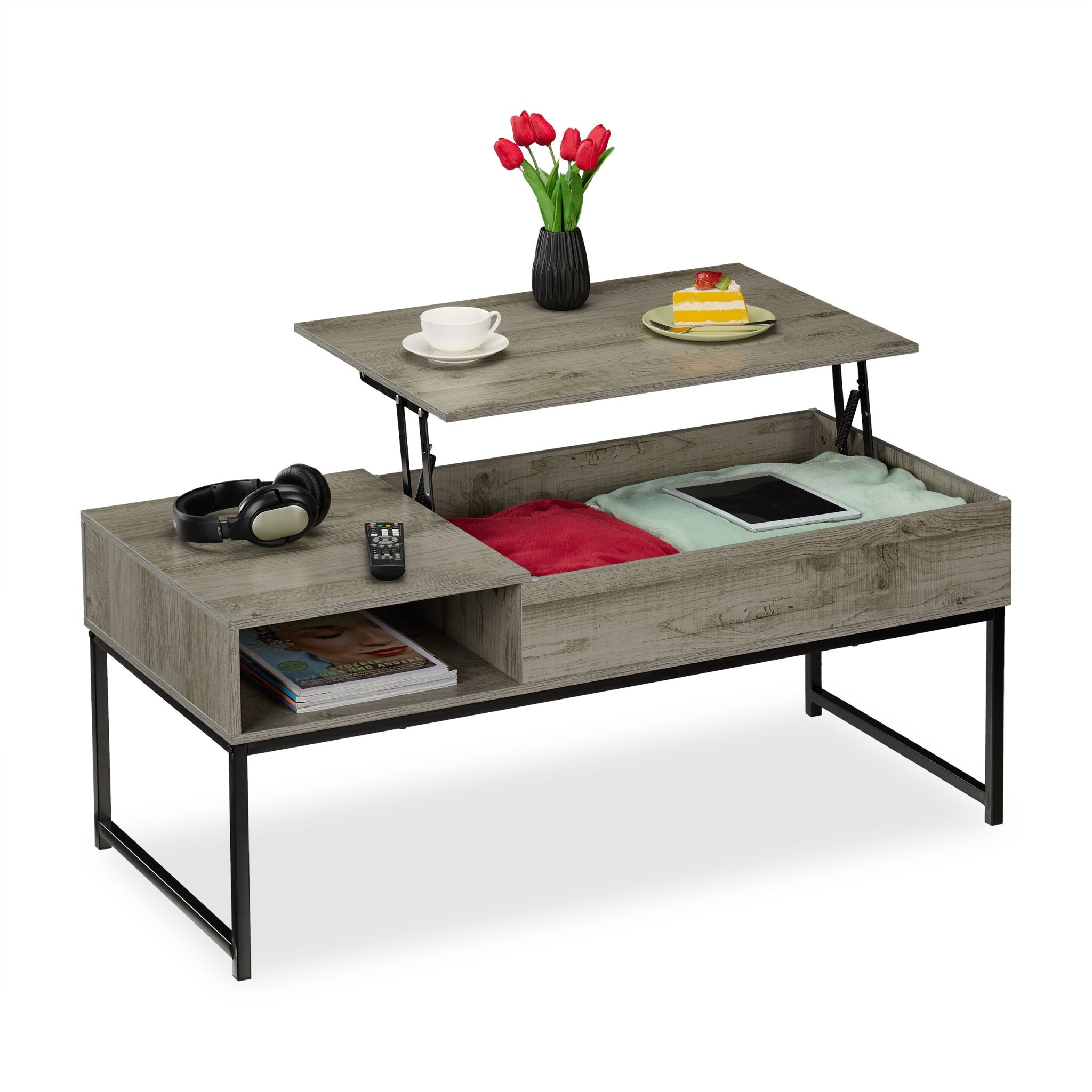 Aufklappbarer Couchtisch Schwarz-Grau von Relaxdays