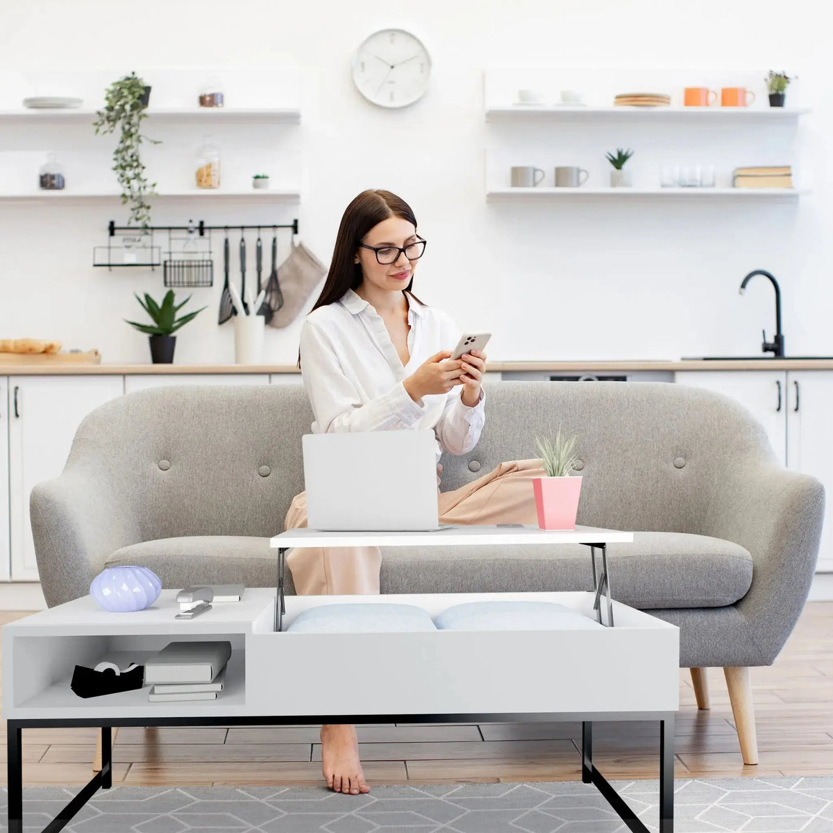 Aufklappbarer Couchtisch Schwarz-Grau von Relaxdays