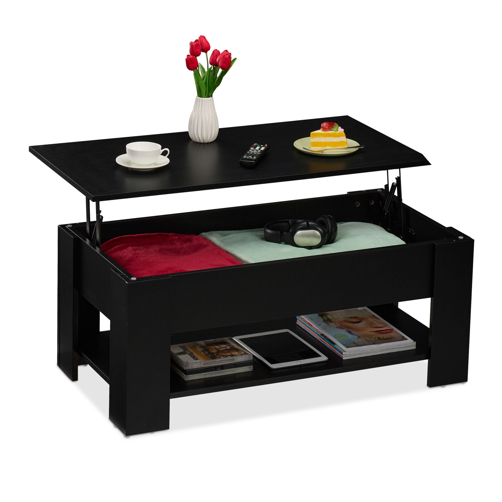 Aufklappbarer Couchtisch Schwarz von Relaxdays