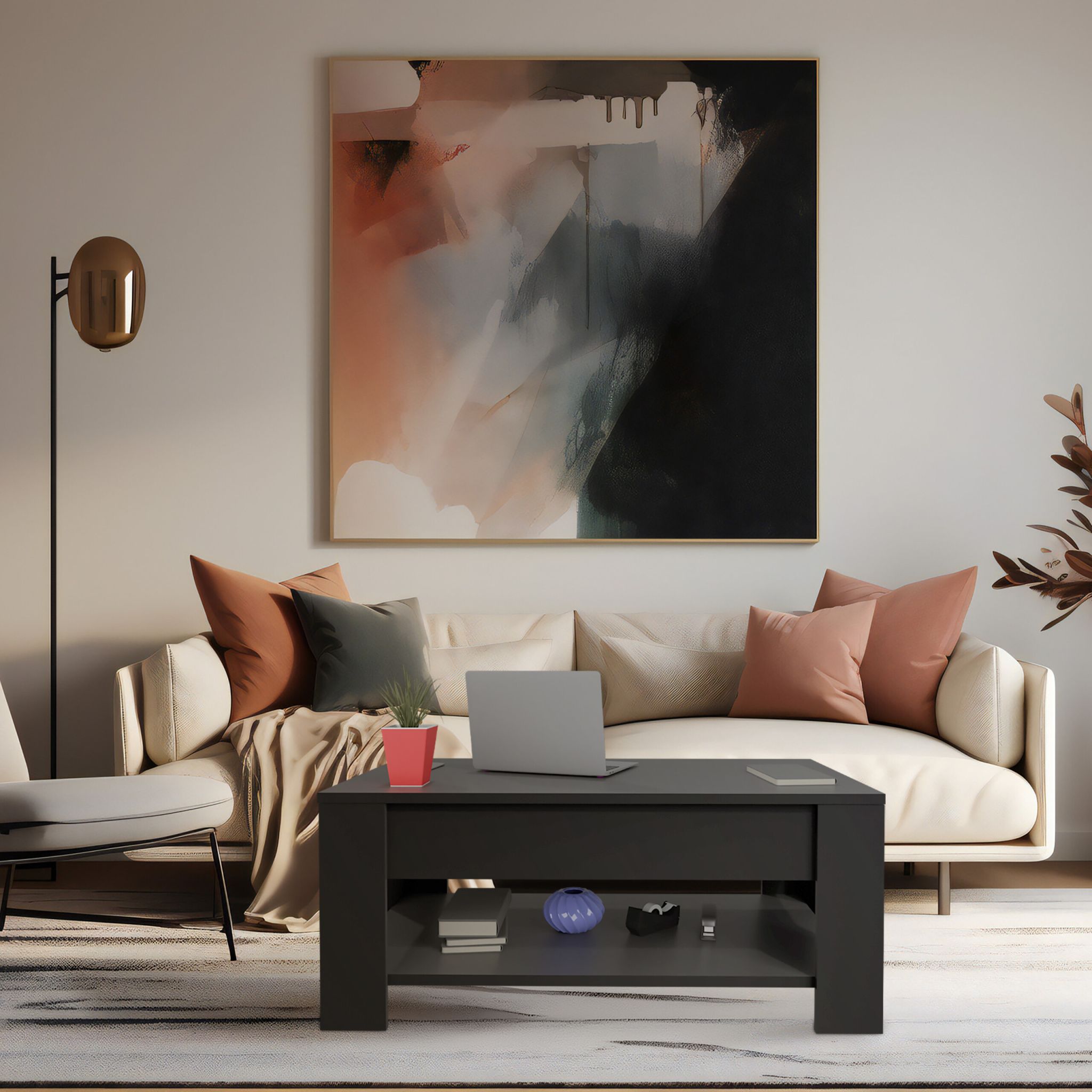 Aufklappbarer Couchtisch Schwarz von Relaxdays