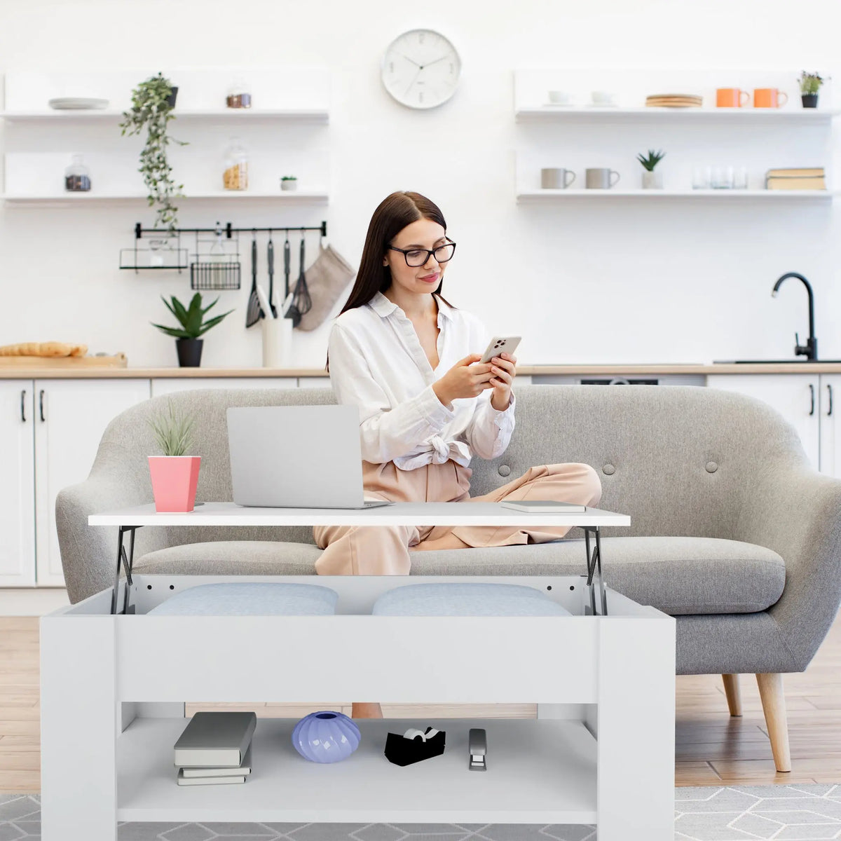 Aufklappbarer Couchtisch Schwarz von Relaxdays