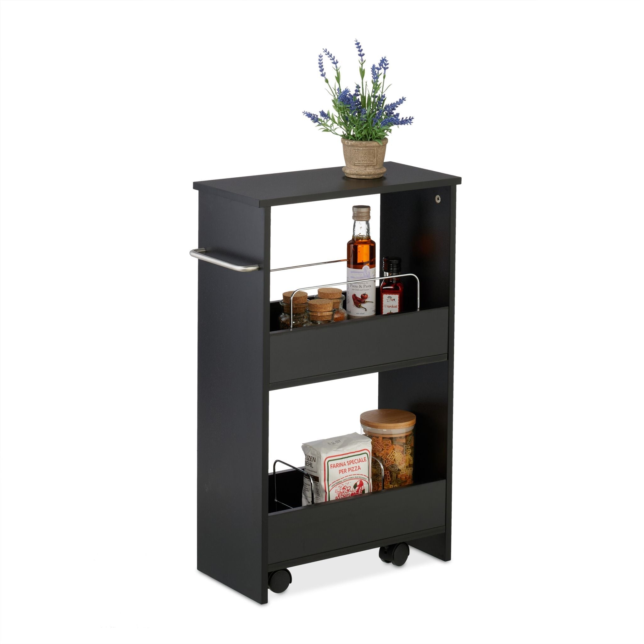 Nischenwagen mit 3 Ebenen Schwarz-Silber von Relaxdays
