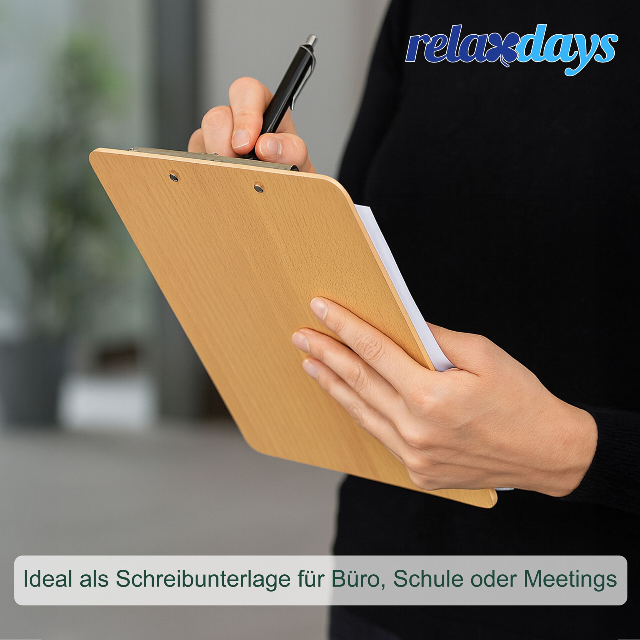 Klemmbrett in Holzoptik 6er-Set Hellbraun-Schwarz-Silber von Relaxdays