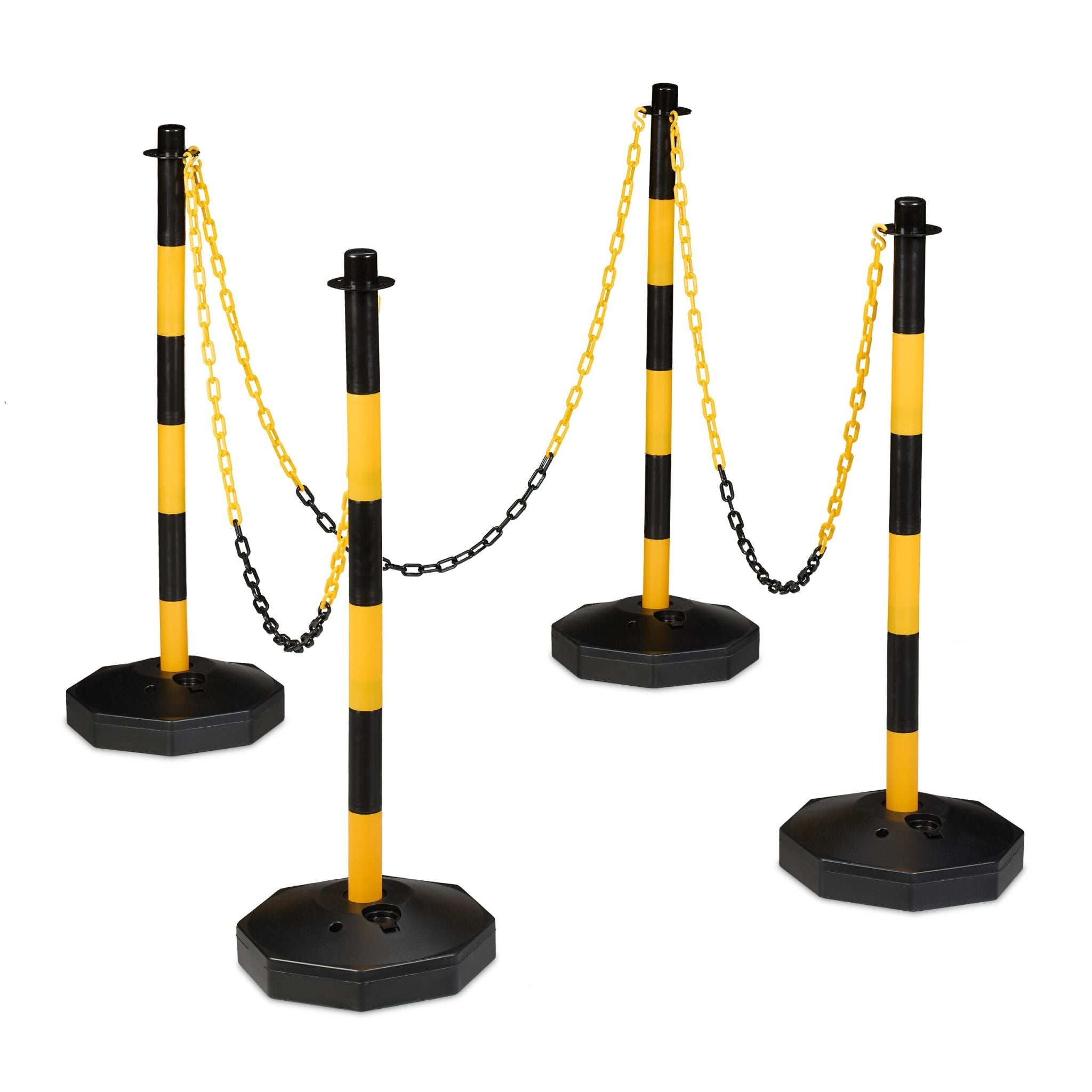 Absperrpfosten mit Kette 4er-Set Gelb-Schwarz von Relaxdays