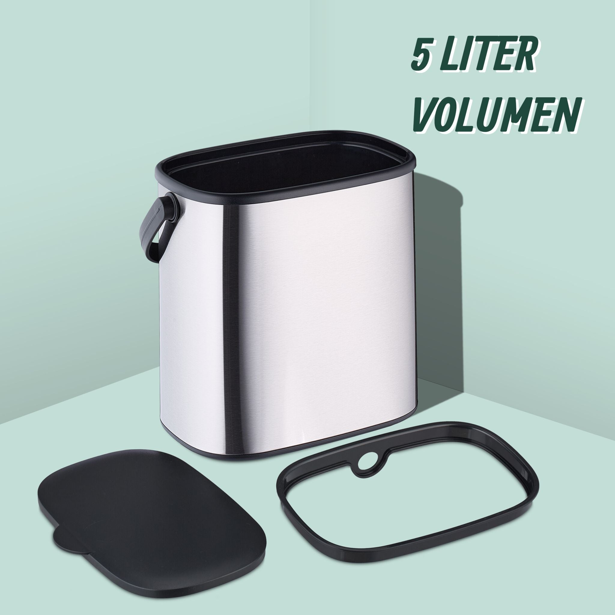 Mülleimer 5 Liter Schwarz-Silber von Relaxdays